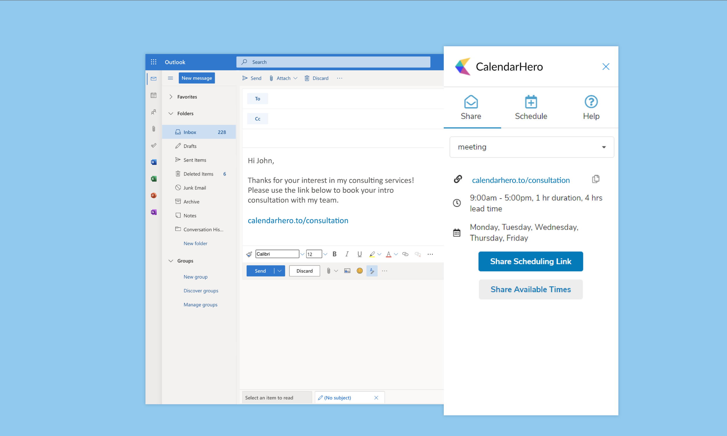 Outlook + CalendarHero Schedule Meetings from your Inbox — CalendarHero