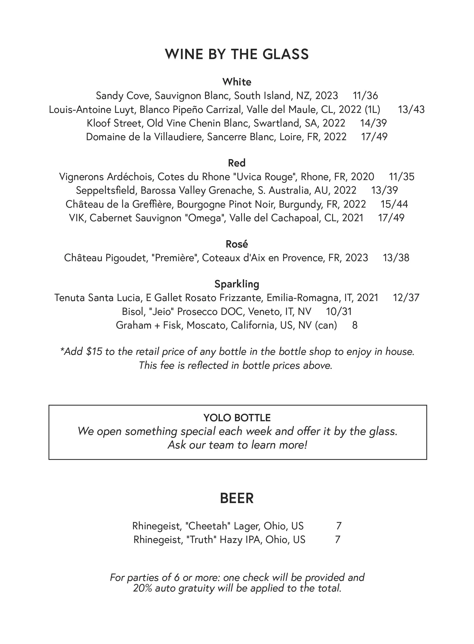 Bar & Kitchen Menu — Coast Wine House