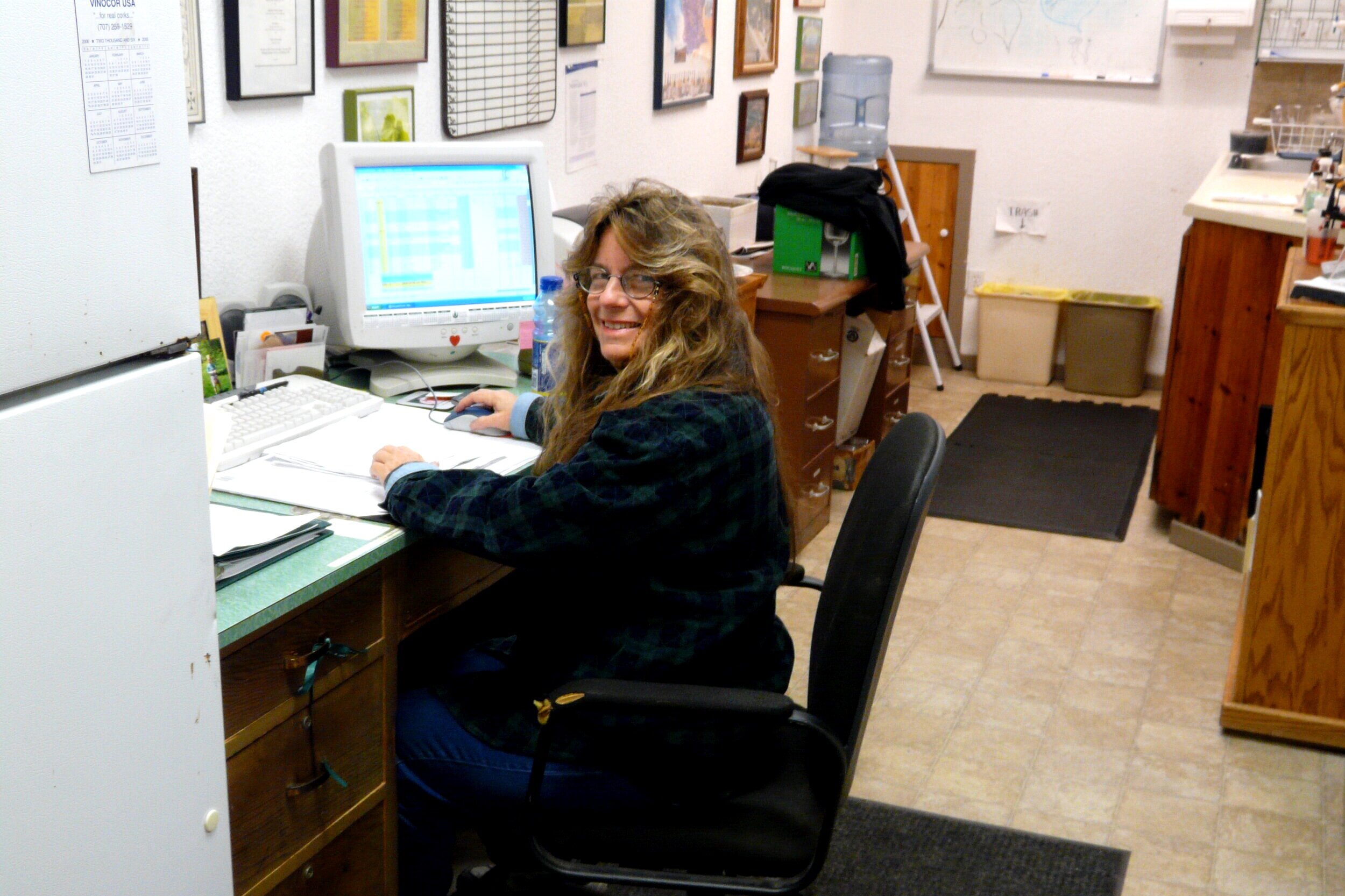 Molly Stegner at her desk in the lab
