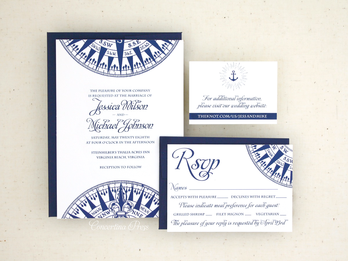 Personalised Nautical Compass Wedding Evening Day Reception Invites x 12 H0911 