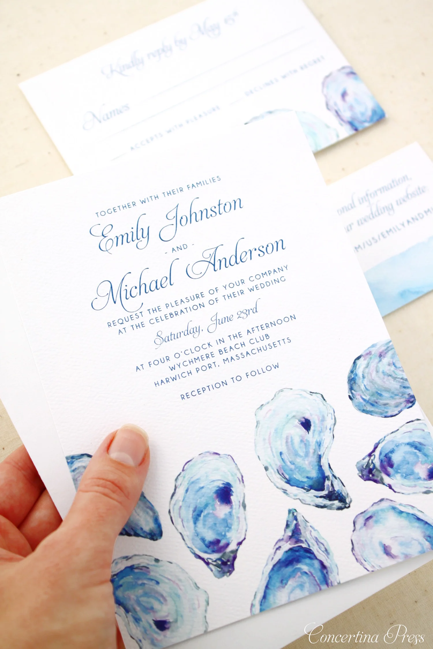 Oyster Wedding Invitations Watercolor Oyster Shell Wedding Invitations from Concertina Press - 4.jpg