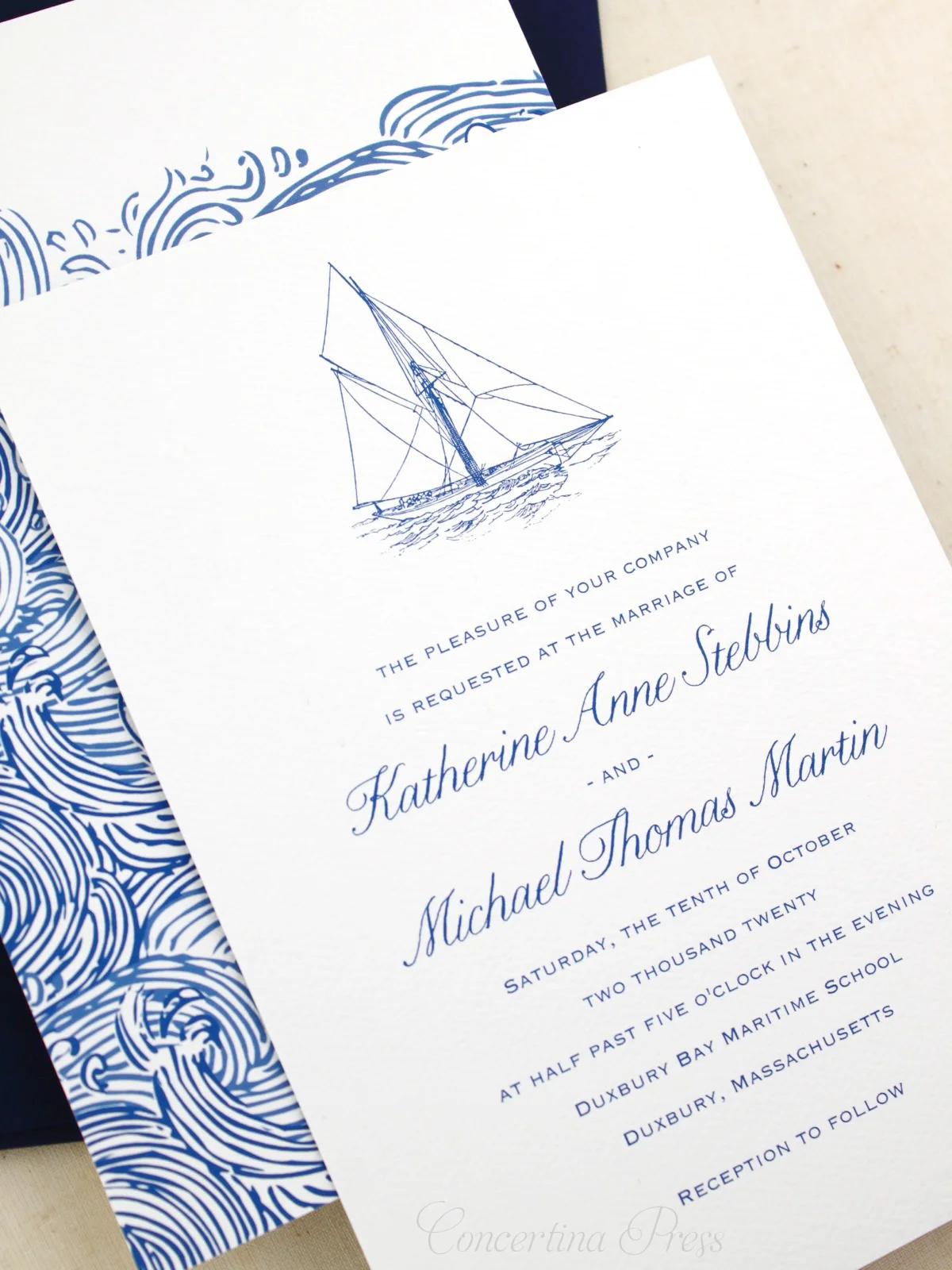 Sailboat and Waves Wedding Invitations for a Coastal Wedding from Concertina Press - 8.jpg