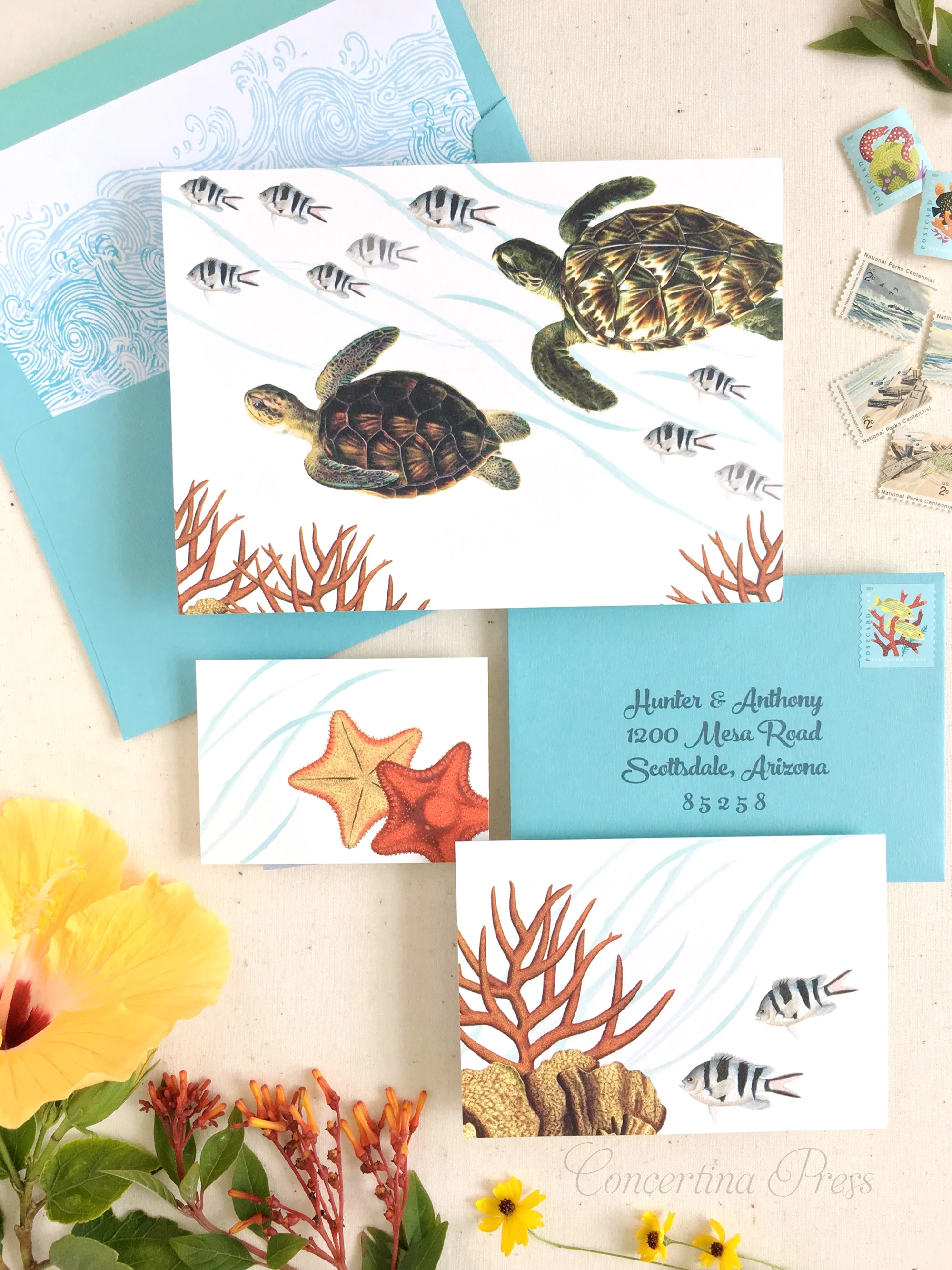 Sea Turtle Wedding Invitations made in the USA by Concertina Press - 2.jpg