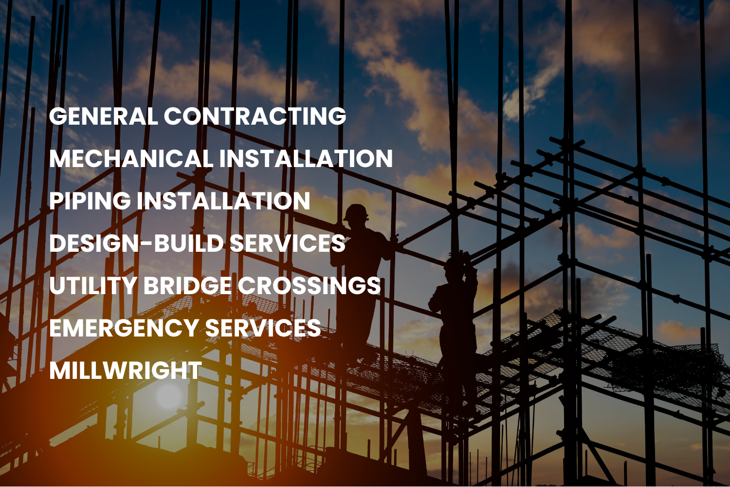 JL Bryson Inc. list of construction services, general contracting, mechanical installation, piping installation, design-build services, utility bridge crossings, emergency services, millwright