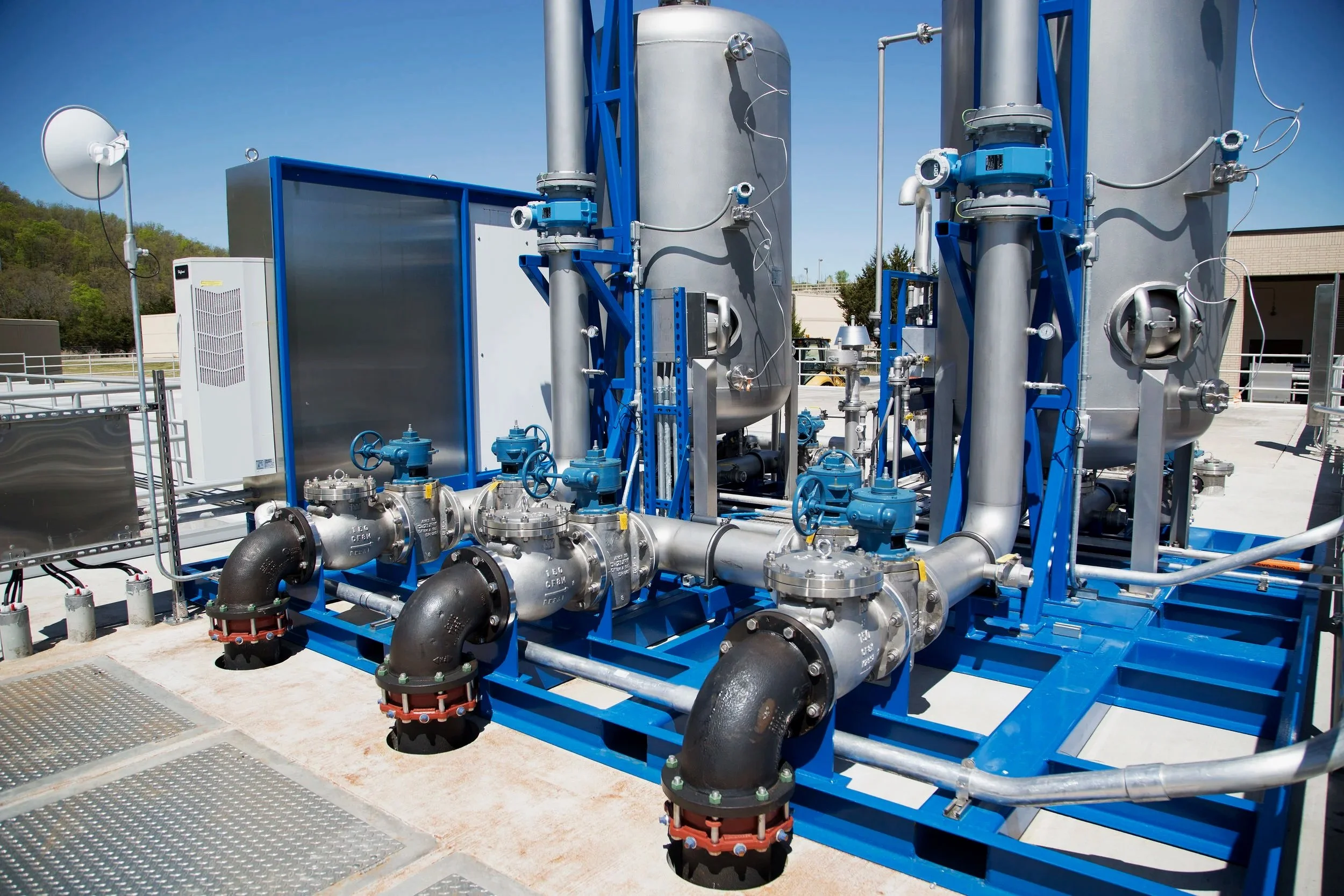 custom blue and silver fabrication waste water treatment plant construction, JL Bryson Inc.
