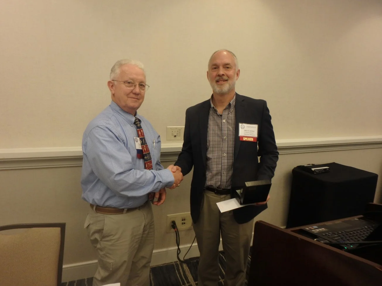 President Greg Gant thanking Capt. Bruce Jones of the Columbia River Marine Maritime Museum after his presentation