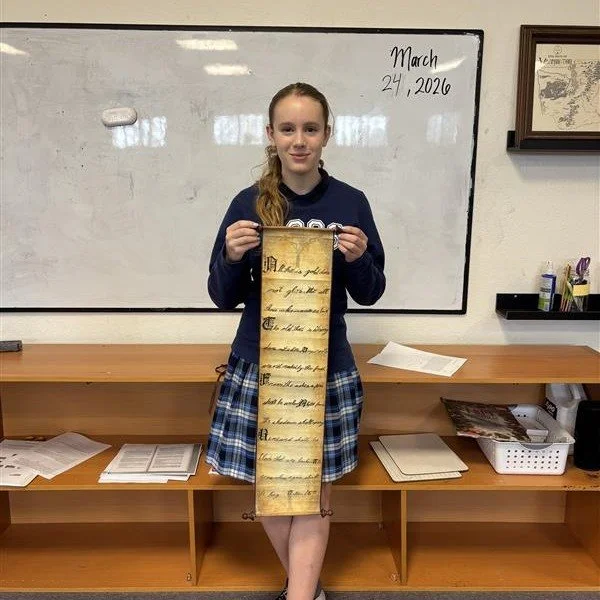 7th Grade students brought their Illuminating Middle-earth commonplace projects to life&mdash;each choosing a quote from The Fellowship of the Ring that reflected a specific virtue and representing it in a medium of their choosing.

#classicalchristi