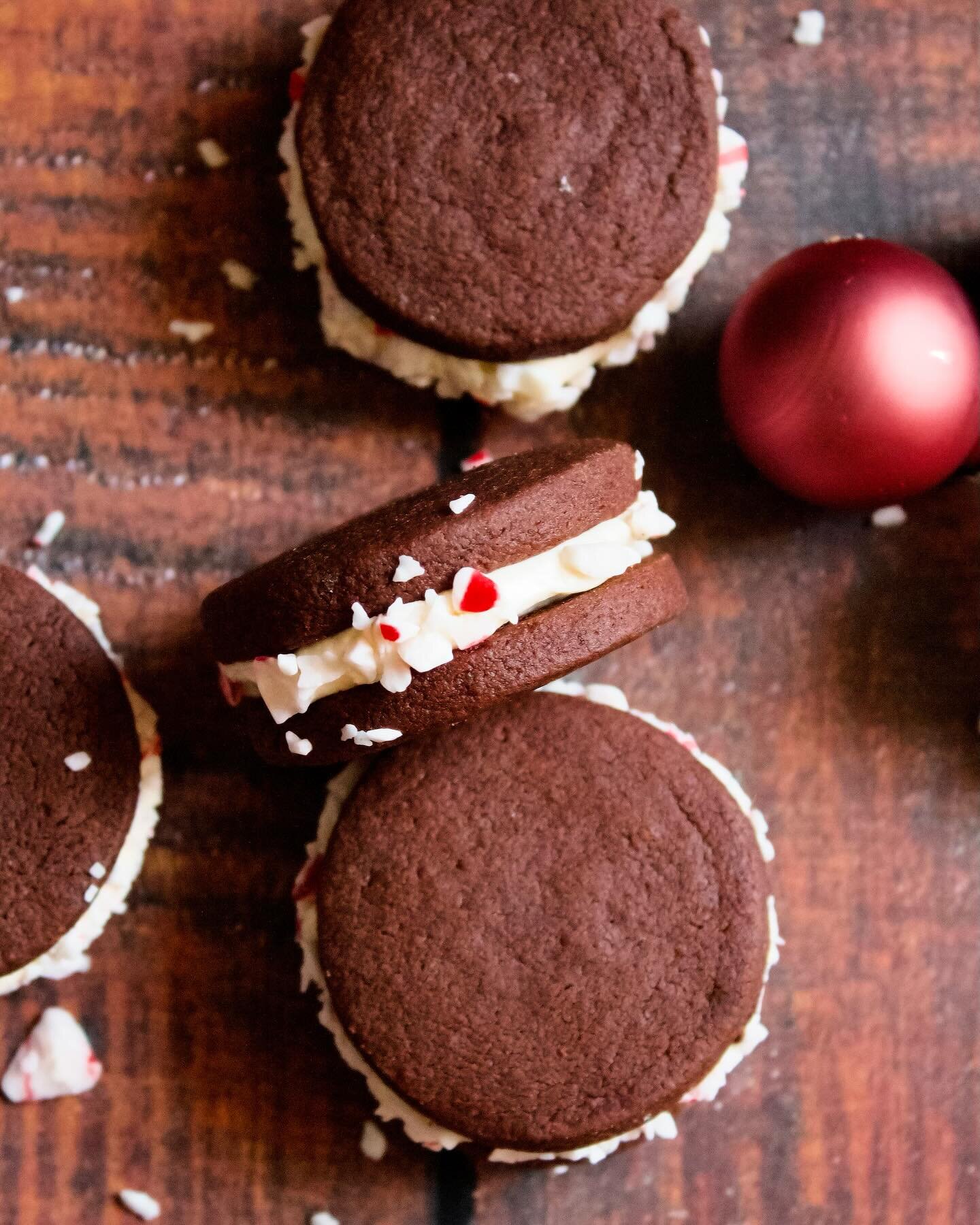 Chocolate candy cane shortbread sandwich cookies! I was pleasantly surprised by these. They were an experiment with leftover dough, but the contrast of dark chocolate shortbread and sweet peppermint buttercream was perfection. Plus, who doesn&rsquo;t