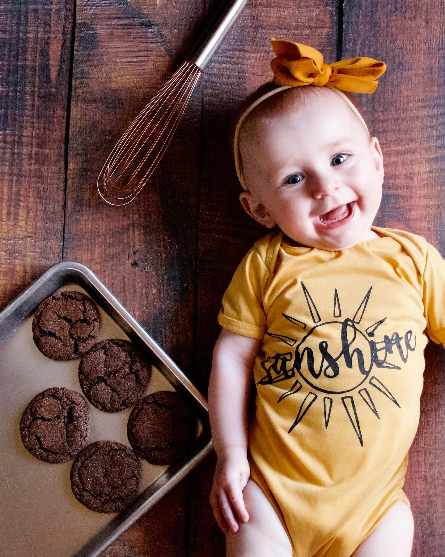 Five!!! Five cinnamon chocolate sugar cookies for this little five-month-old sugar cookie of mine (and for Cinco de Mayo!). #sopunny #babygirl #5monthsold 

Brooklyn is movin and groovin this month, rolling around like a champ and chatting away. She 