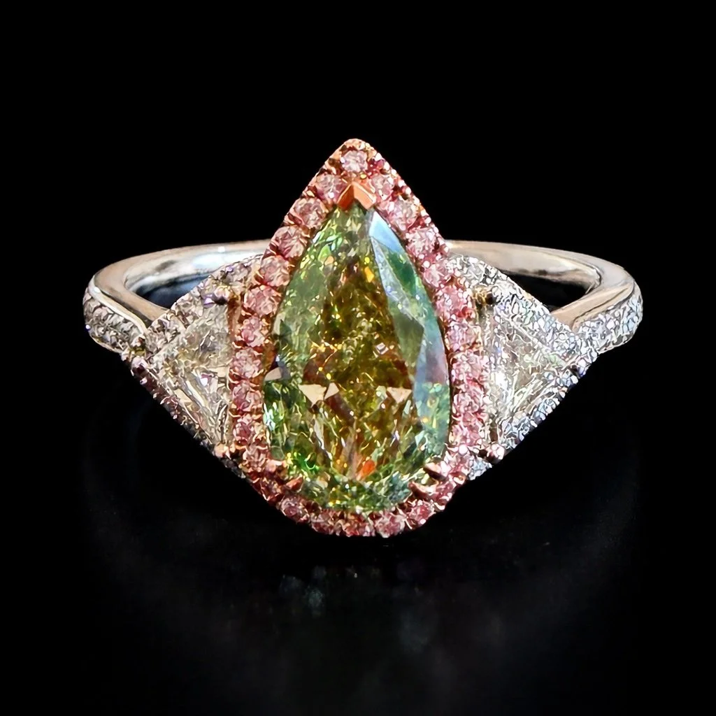2.01ct Natural Green Pear Shape Diamond ring - Style #R9124