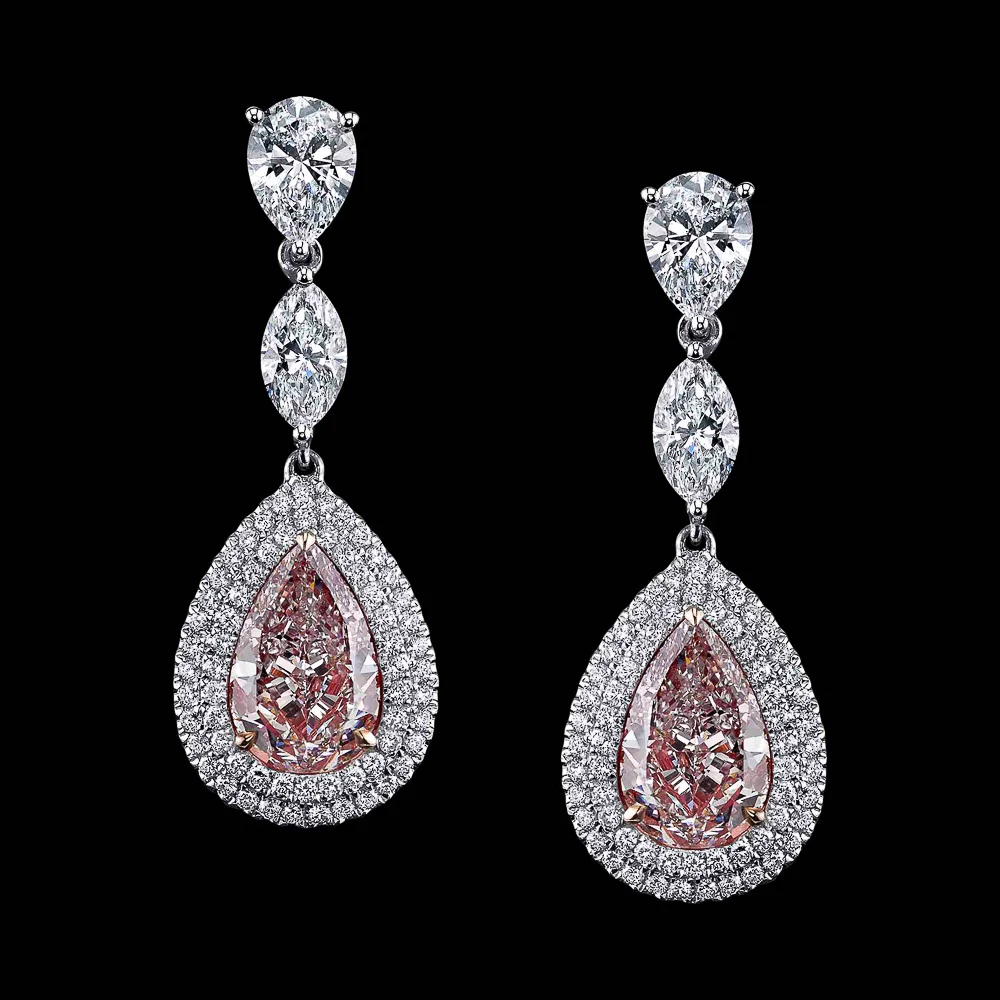 4.67cttw FLP VVS GIA Fancy Light Purple Pink Pear Shaped Diamonds Earrings