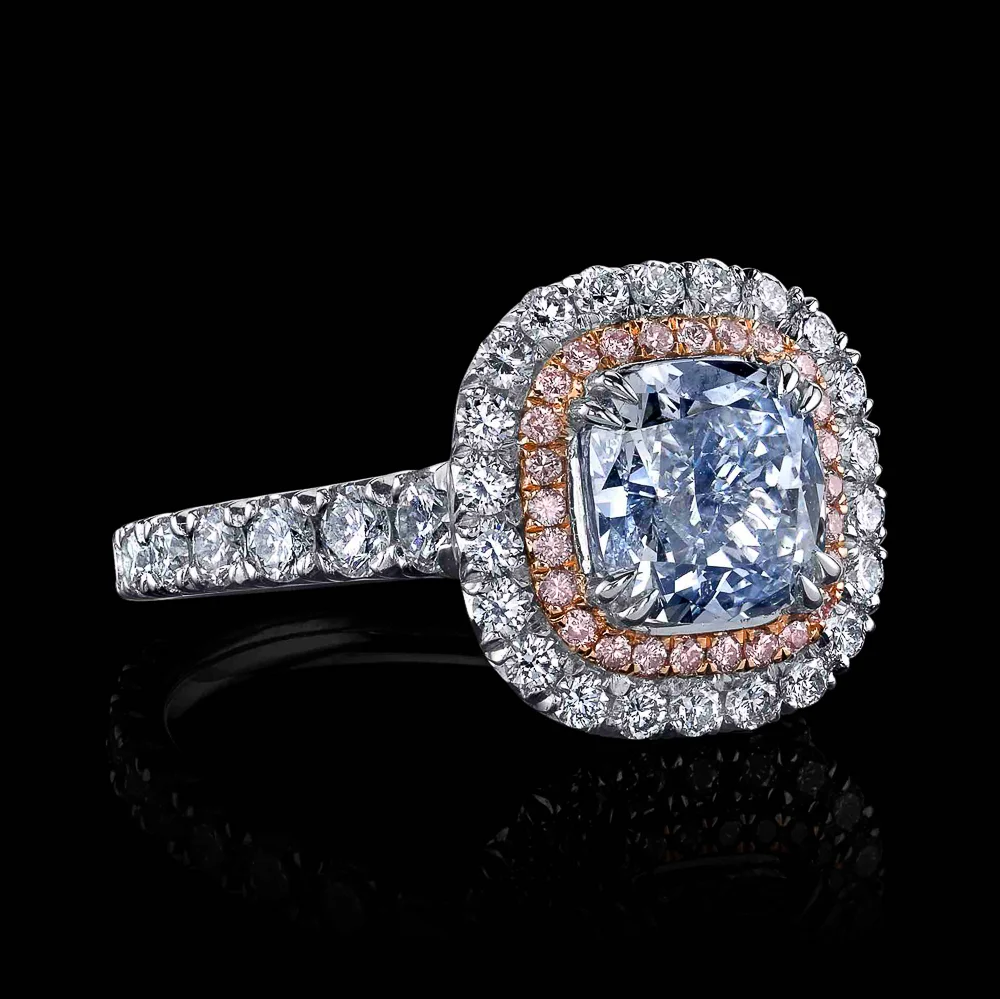 2.24 FLGB Cushion Fancy Blue Diamond Ring