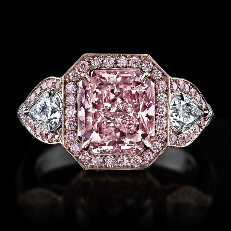 3.25+carat++Radiant+Cut++Fancy+intense+Pink+3+Stone+Halo+Diamond+Ring+With+Matching+Pear+Shapes+set+In+Platinum Diamond Ring by Raiman Rocks (1).jpg