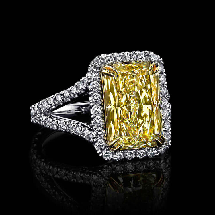 5.08ct Radiant Cut Fancy Yellow Diamond Ring 