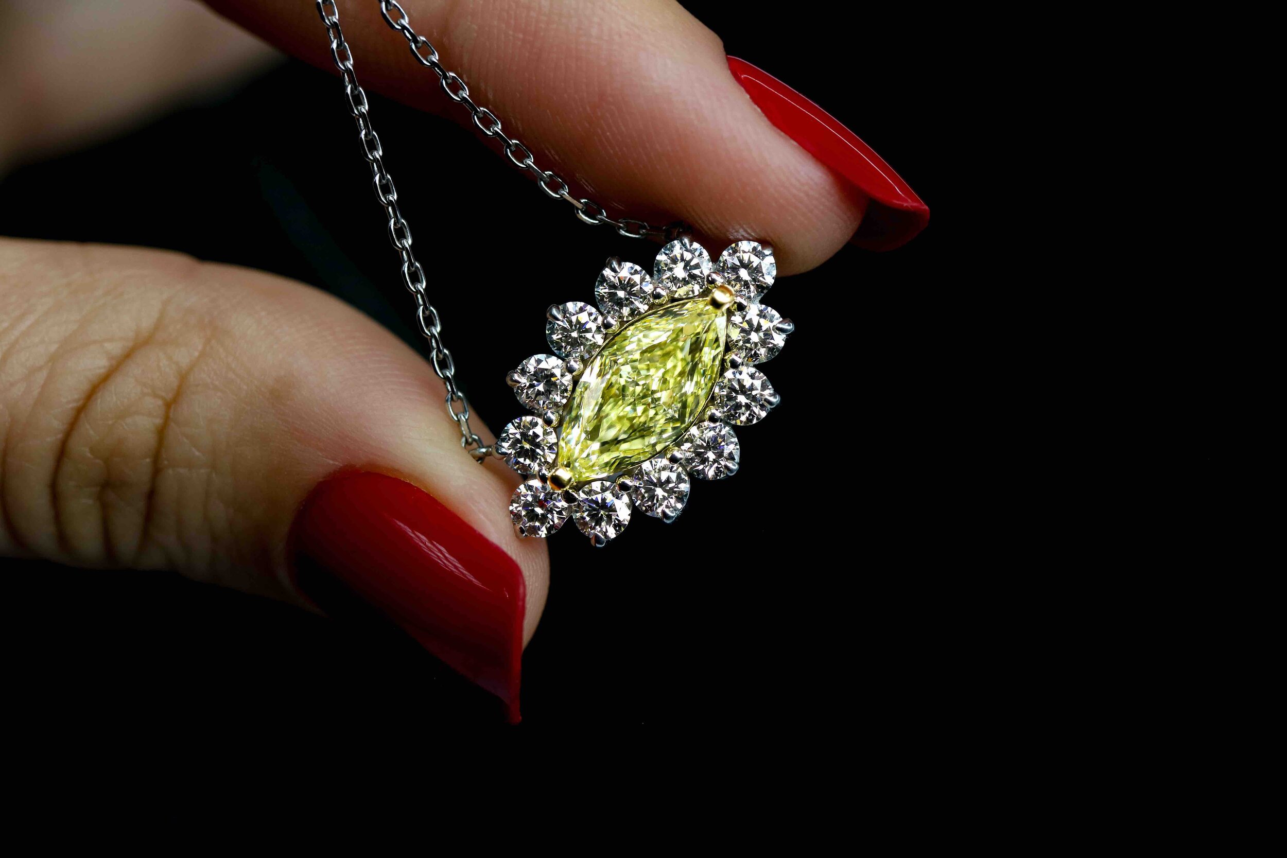 1.56ct Marquise Yellow Diamond Pendant 