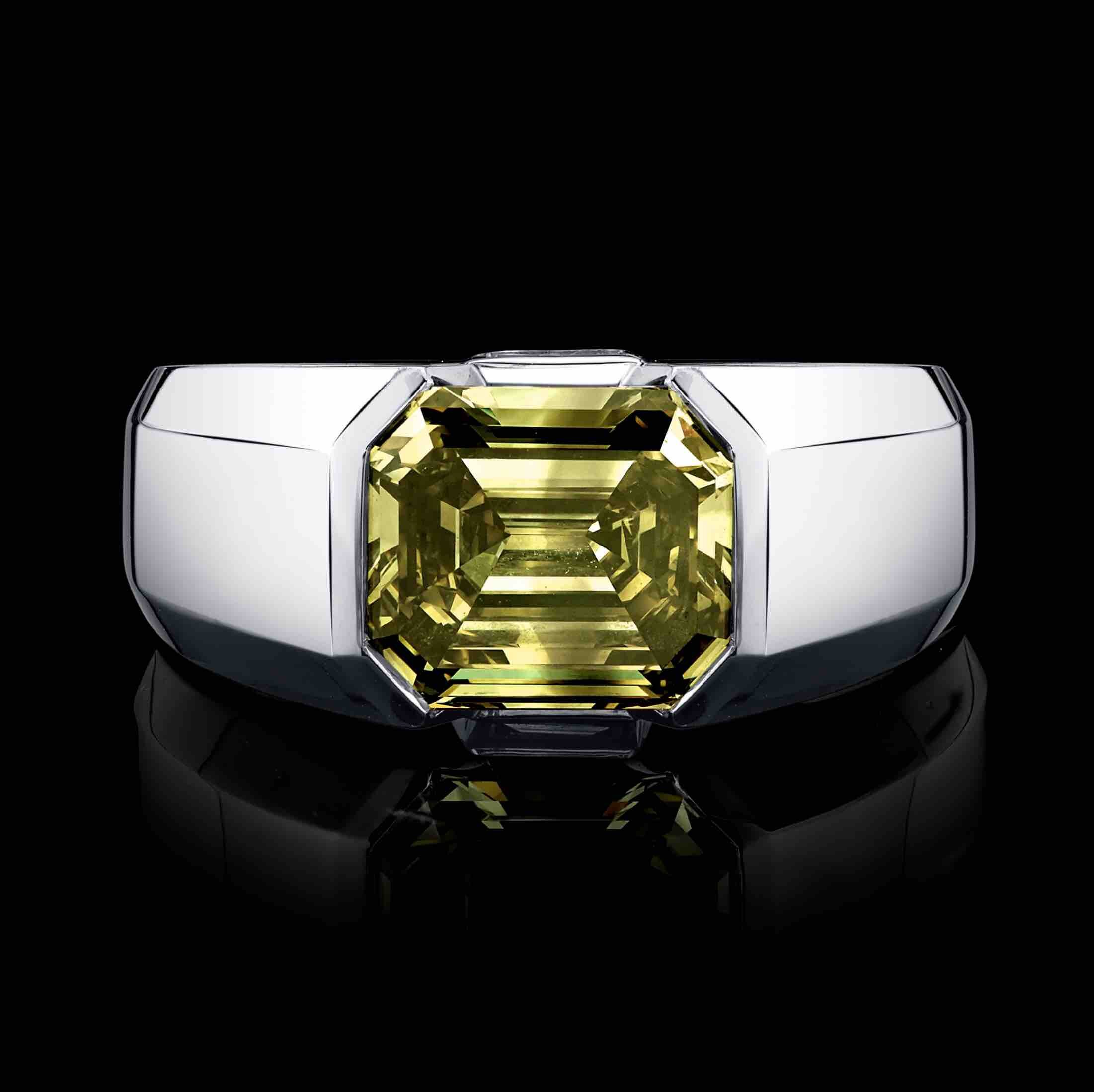 4.27ct Fancy Deep Brownish Greenish Yellow Diamond men's Ring