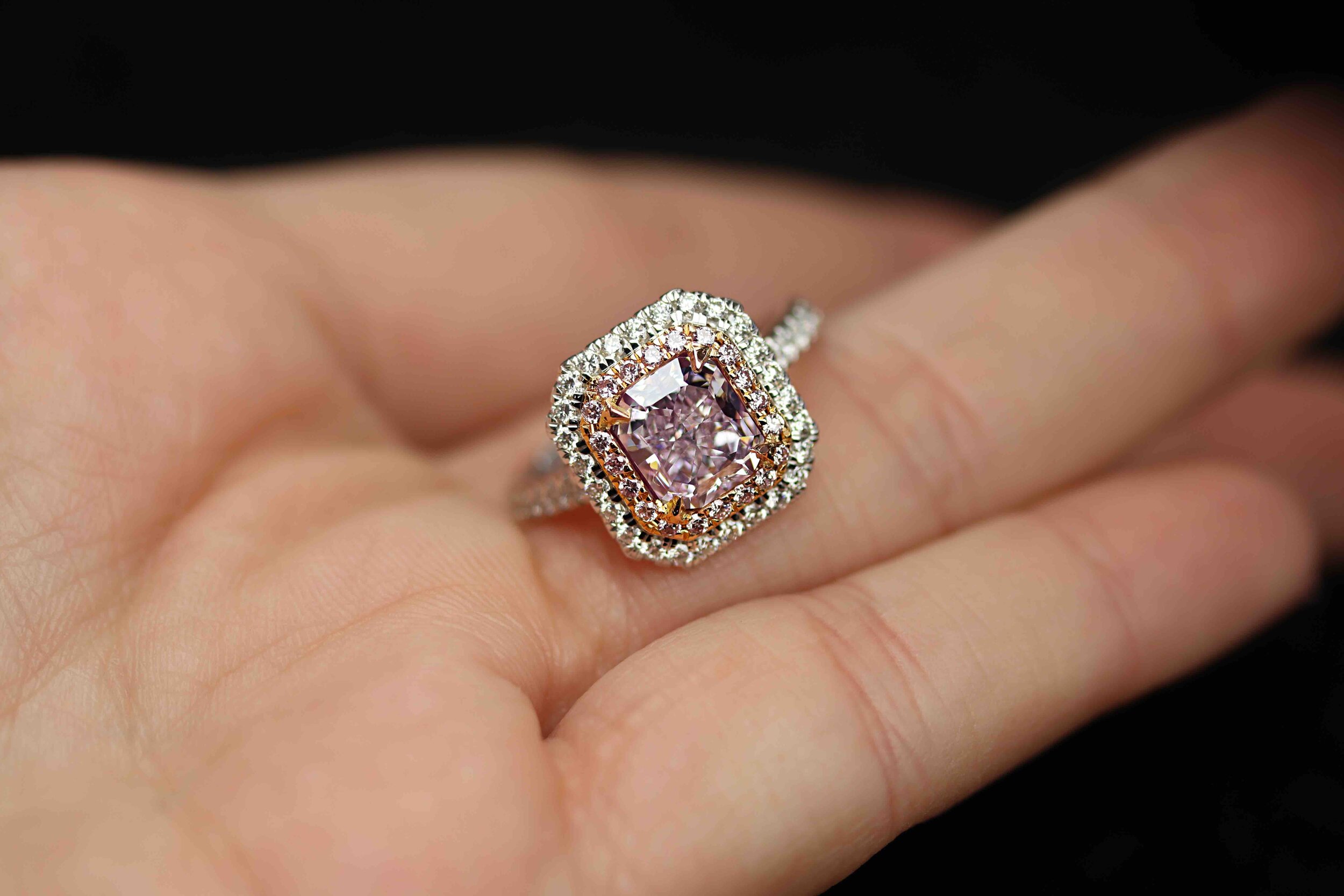0.77ct Radiant Fancy Intense Pink Diamond Ring — RAIMAN ROCKS