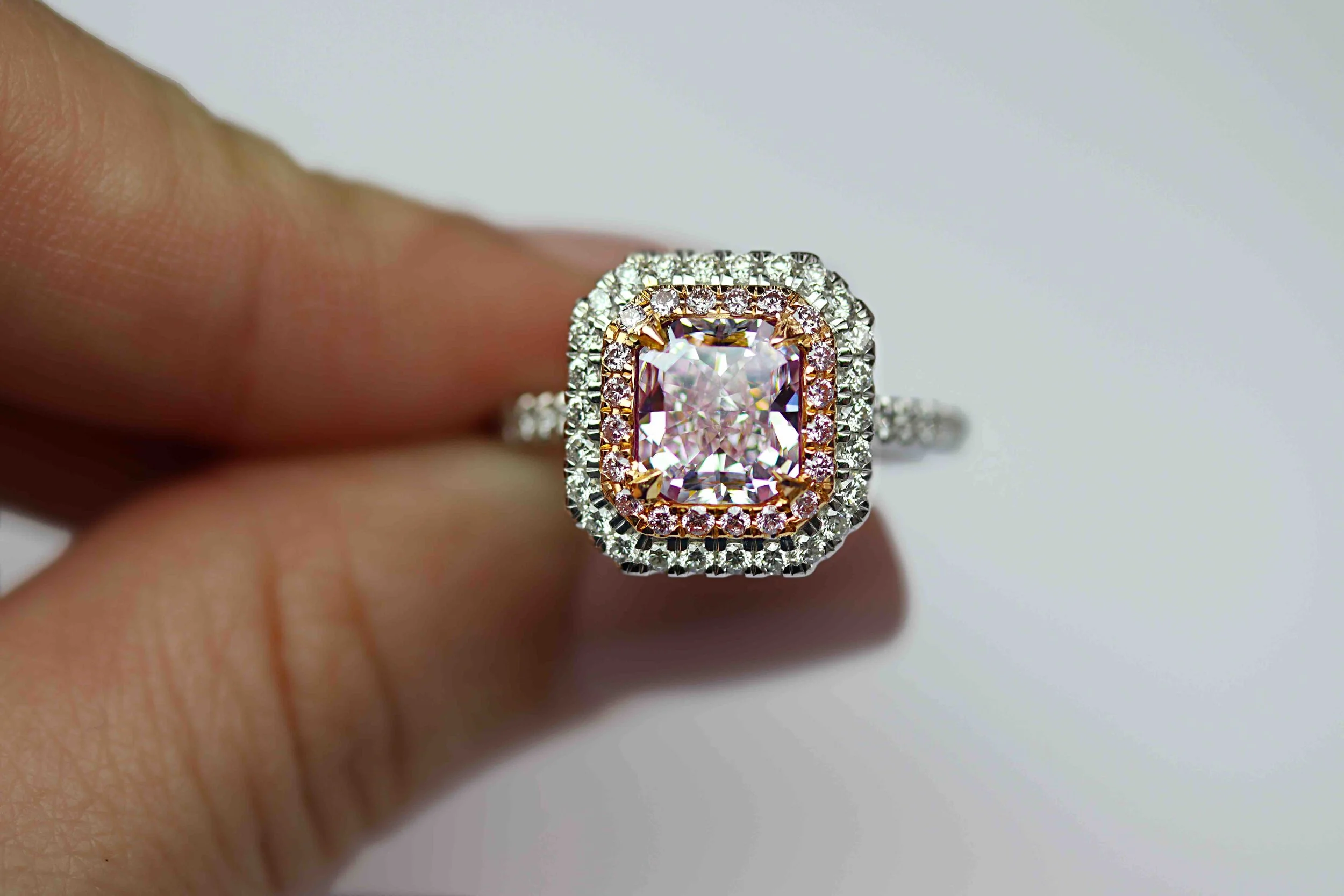 0.77ct Radiant Fancy Intense Pink Diamond Ring — RAIMAN ROCKS