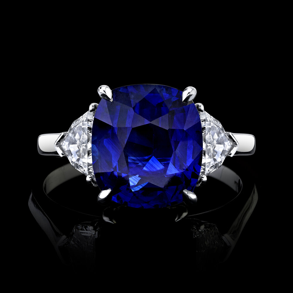 *GIA Certified 6.51 Carat Cushion Deep Blue Sapphire and Diamond Ring —  RAIMAN ROCKS