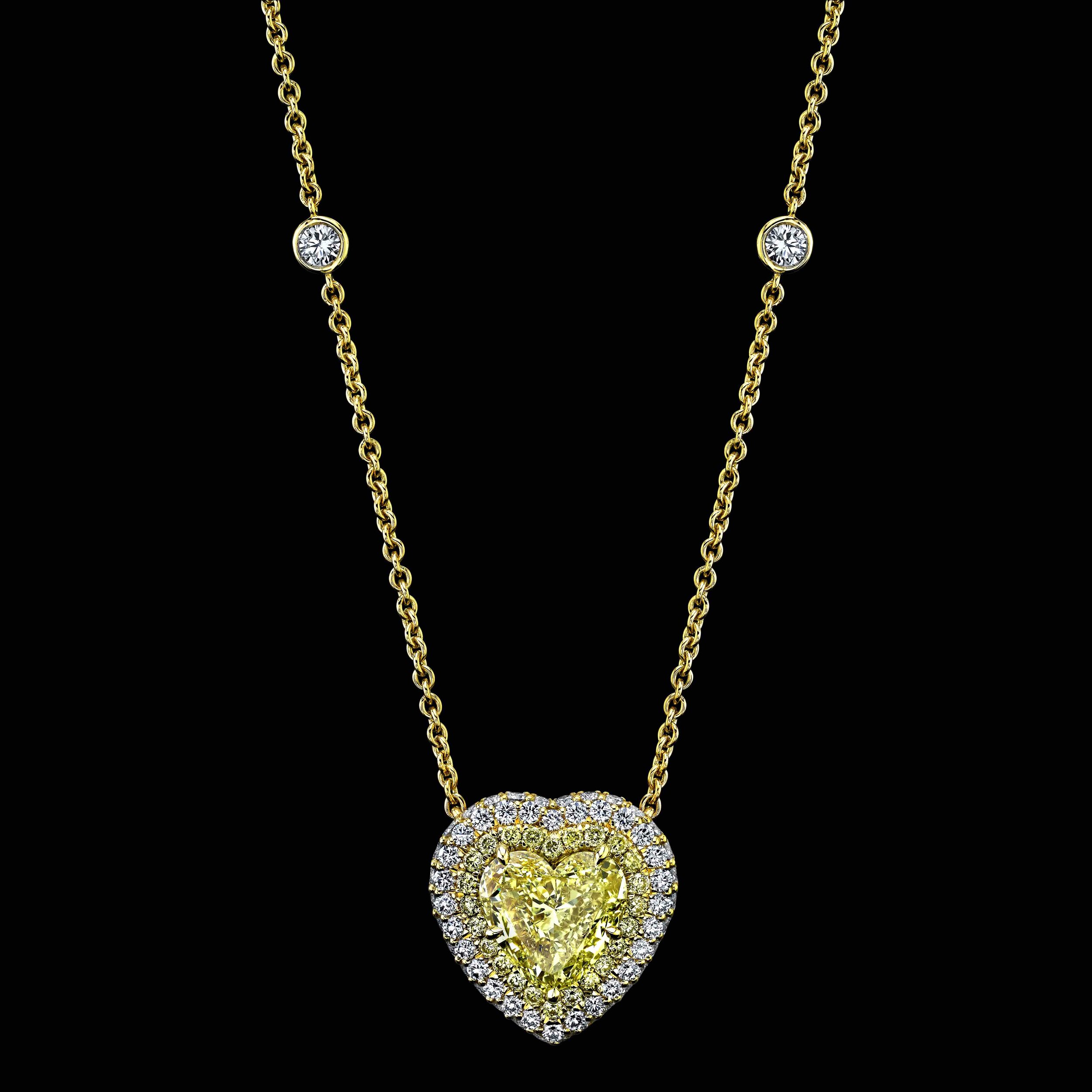 2.68ct Heart shape yellow diamond Pendant - Style #RNK-019 