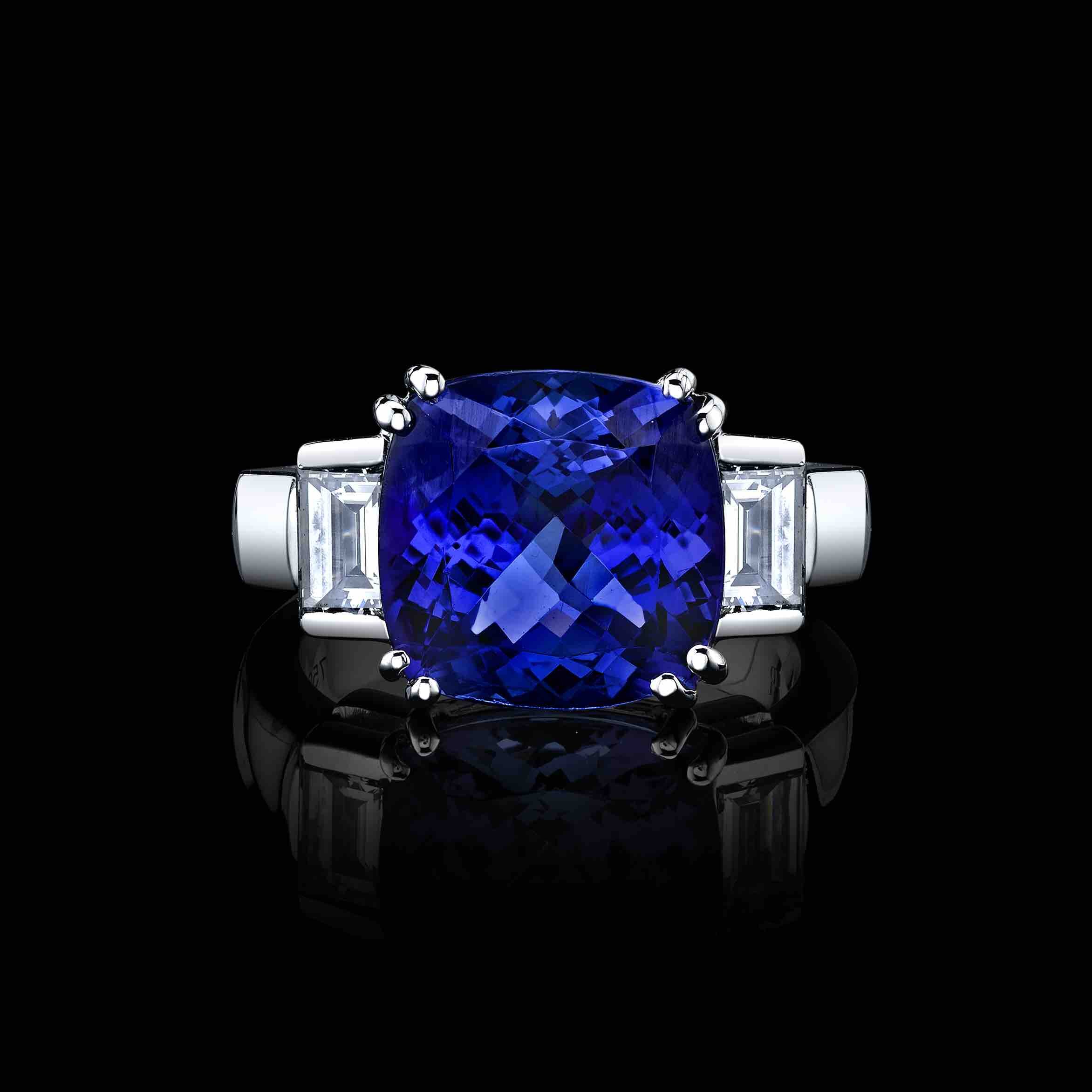 6.47ct Tanzanite set in 18K White Gold &amp; Diamond ring - Style #RR-115 