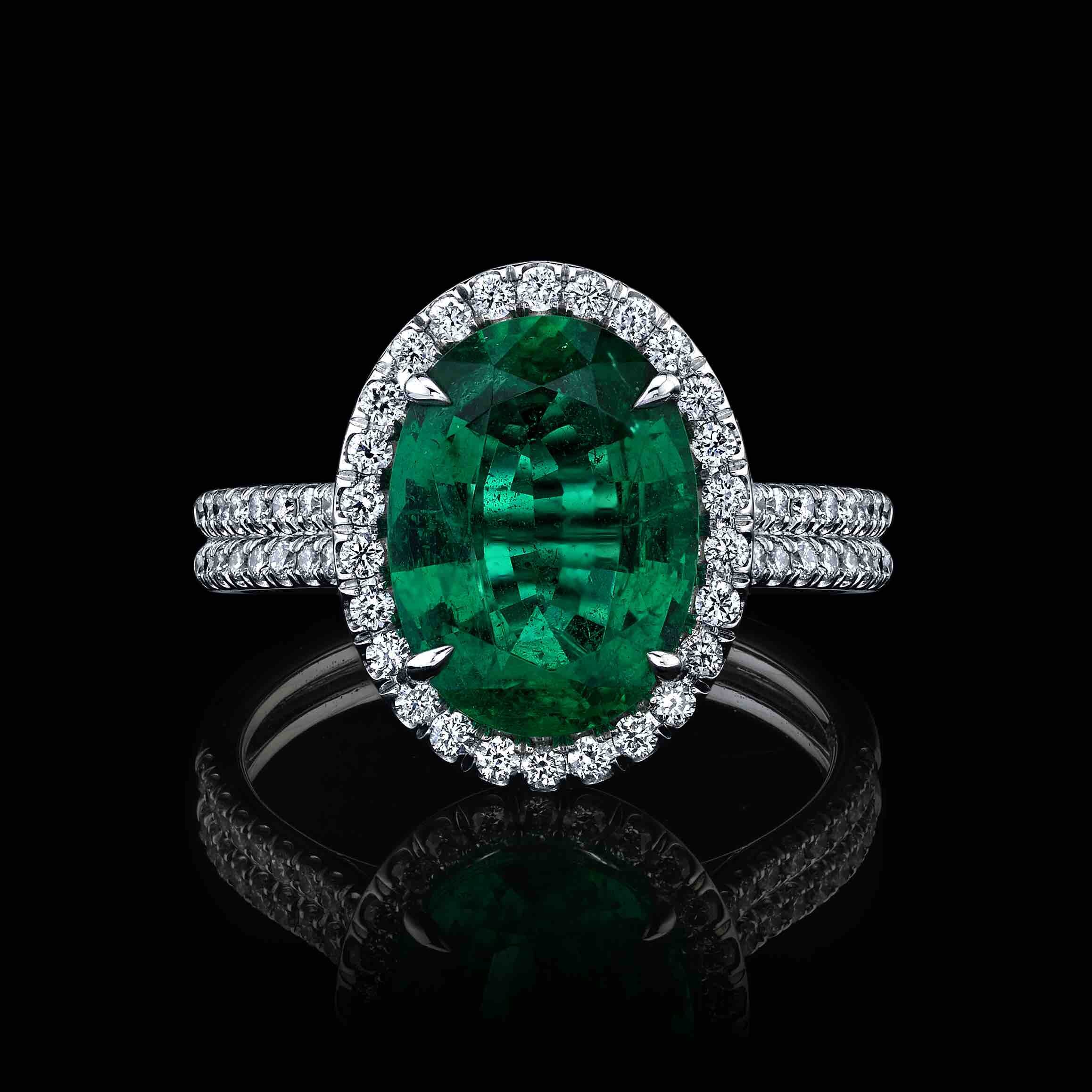 3.17ct Oval Cut Emerald &amp; Diamonds Ring - Style #RREM005 