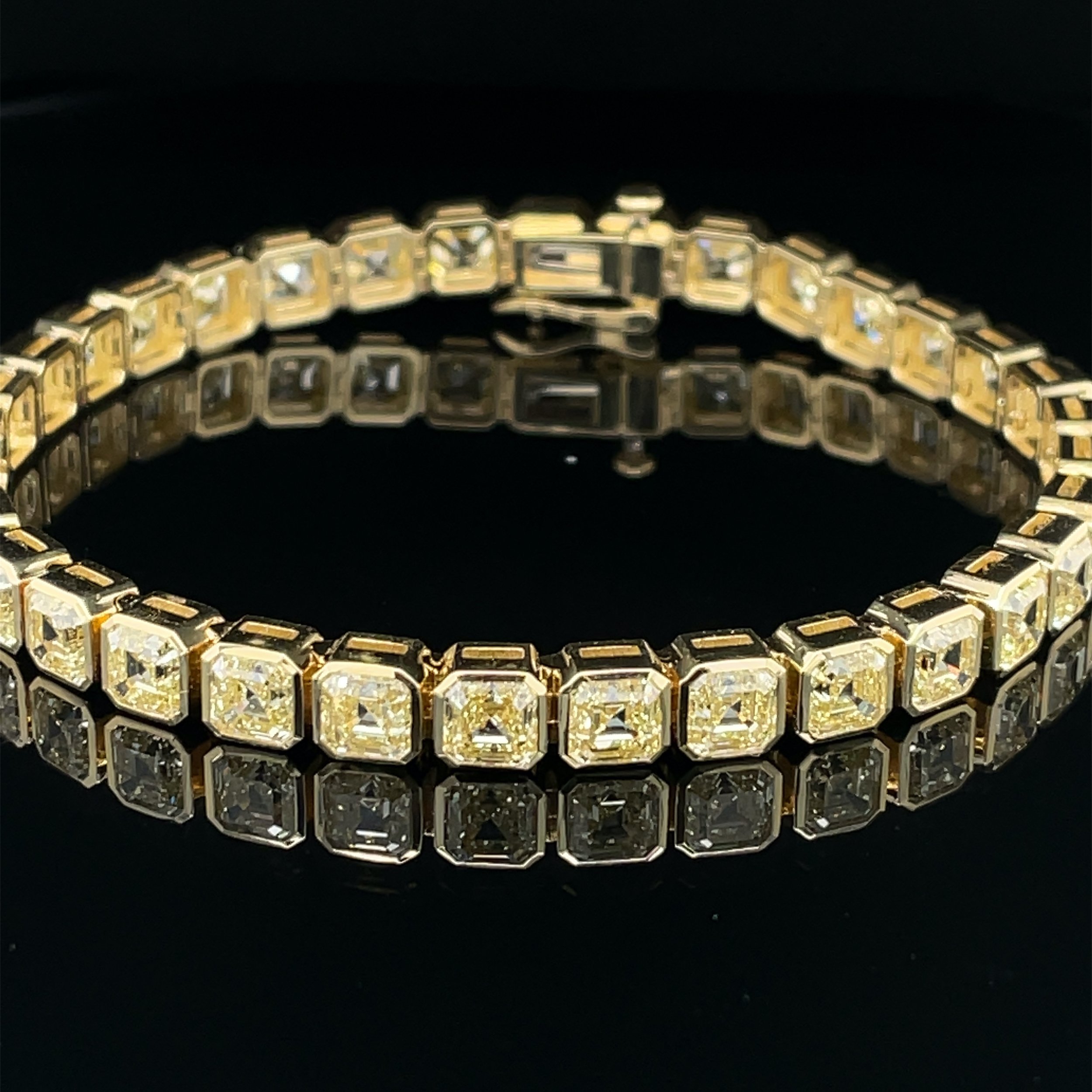 19.56cttw Asscher Cut Yellow diamond bracelet set in 18KYG - Style #RBR-020 