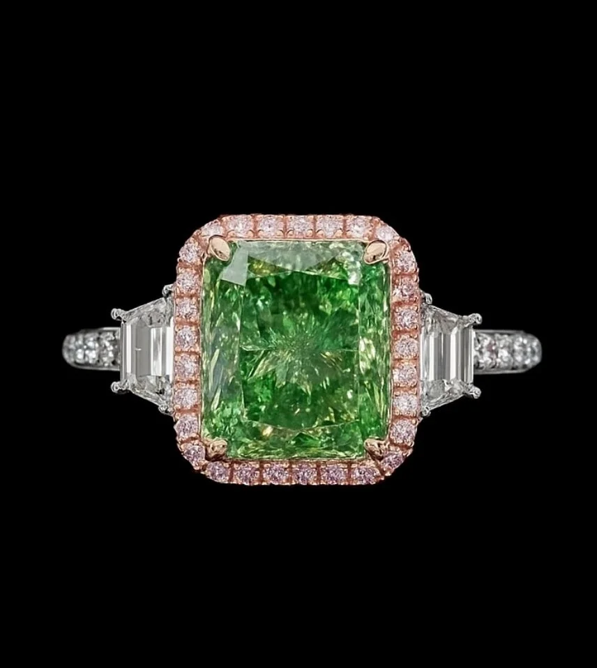 3.03ct Radiant Green Diamond Ring - Style #R9115