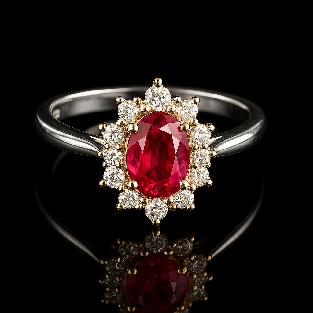 1.04ct Oval Ruby & Diamonds Ring - Style #9096