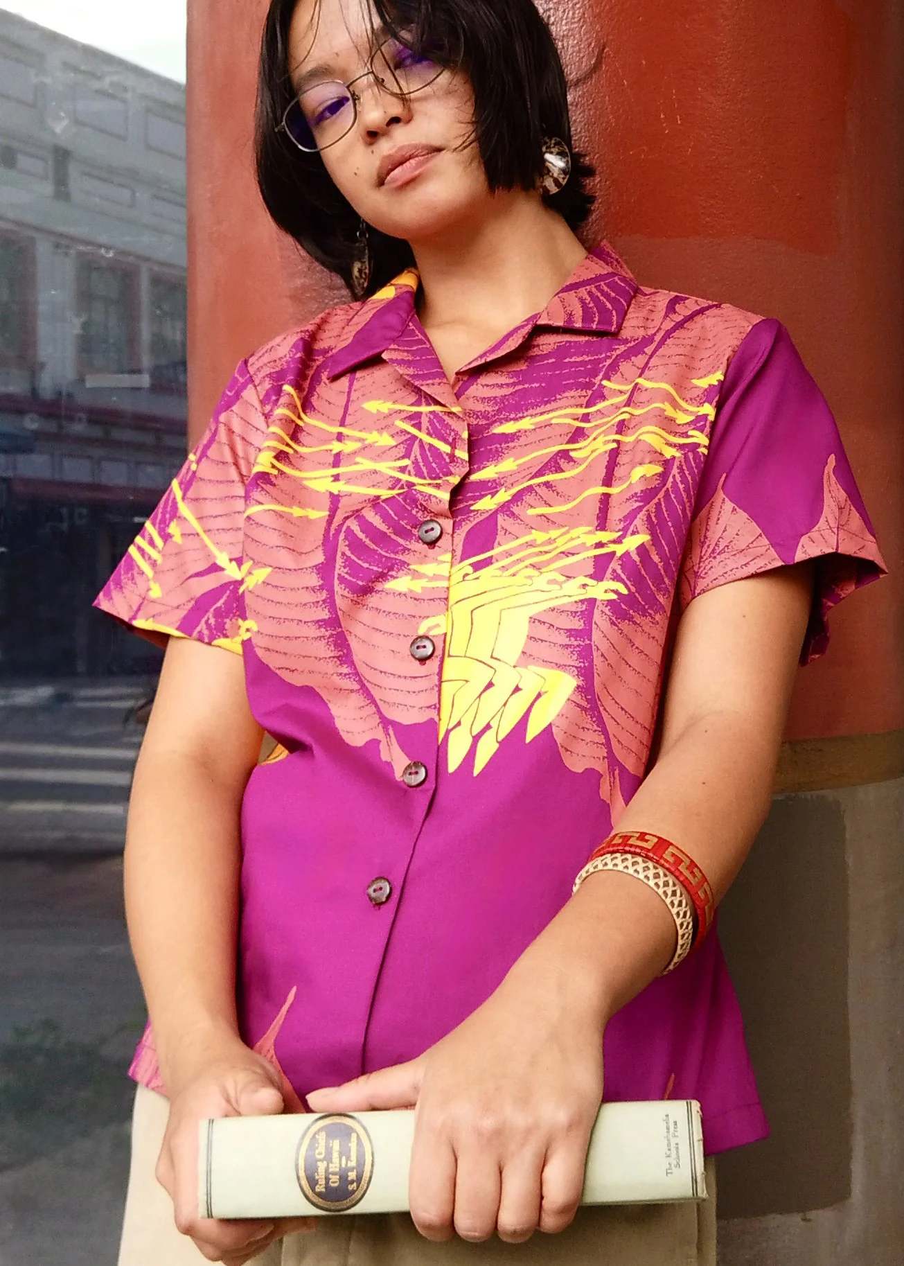 Women's Aloha Shirt - Heliconia & Warriors (Fuscia)