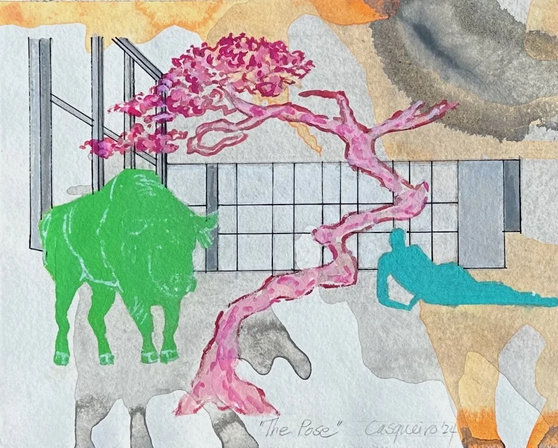 Woman and Bull Mixed media on paper 10 × 8 inches 2024