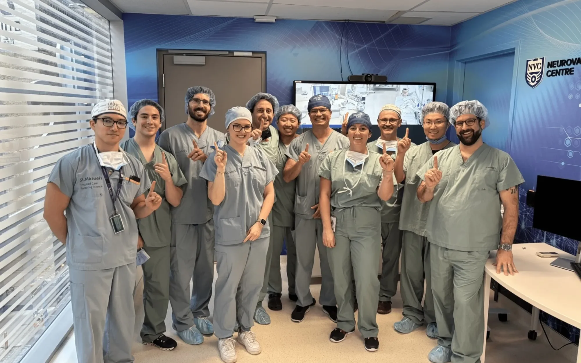 Clinical and engineering teams after the very first human procedure using the Remedy Robotics N1 system
