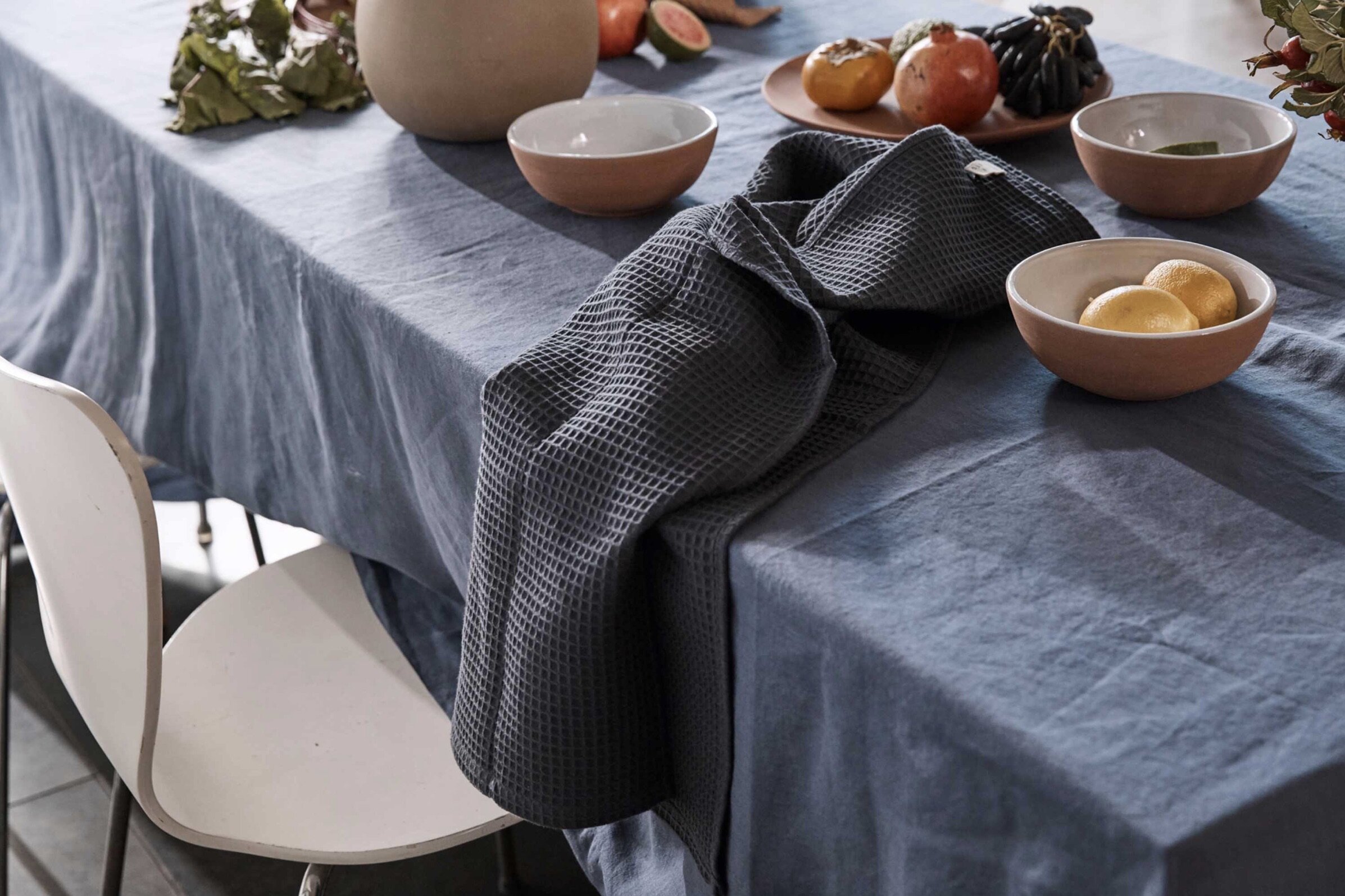 Organic cotton waffle teatowel in stone.