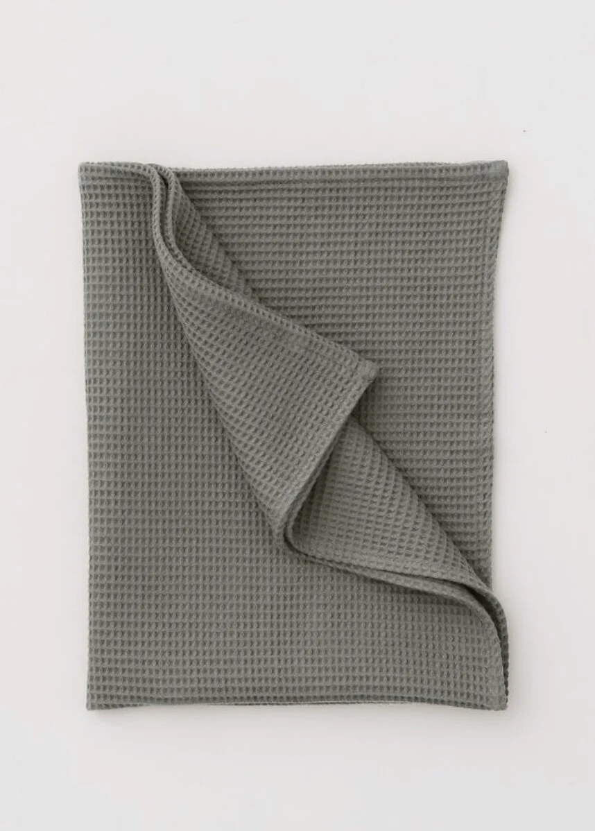 Organic Cotton Waffle Tea Towel in Stone