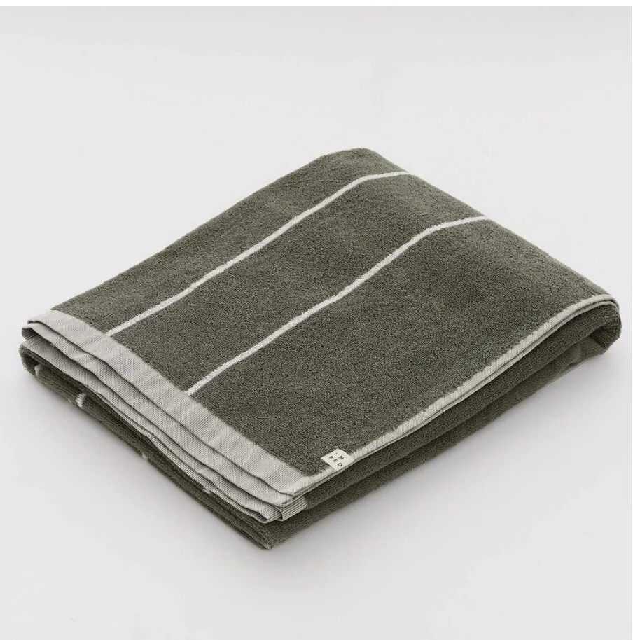 100% Organic Cotton Beach Towel in Khaki Stripe