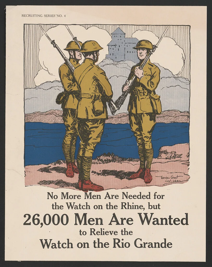Figure 3: A World War I era poster recruiting men to patrol the border. Credit: Gordon Grant/Library of Congress.