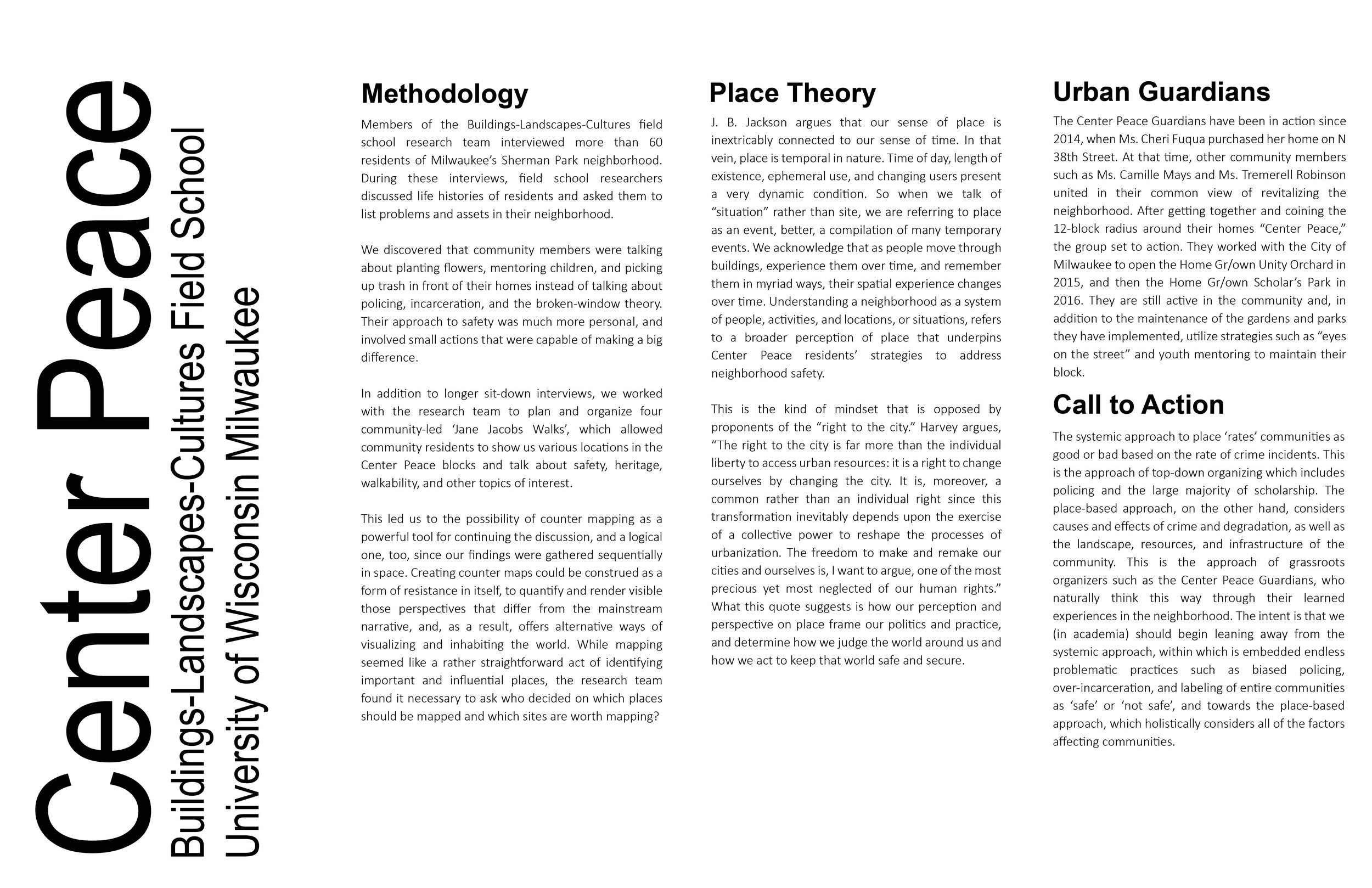  Figure 8: Zine page 1 describes the Center Peace story project. © BLC Field School. 