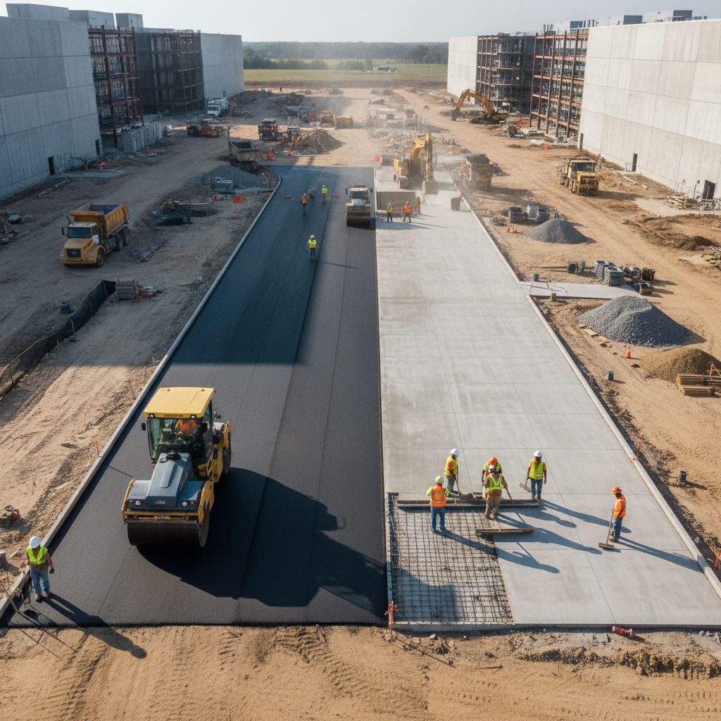 Asphalt vs. Concrete Pavement: Choosing the Right Surface for Data Center Truck Routes