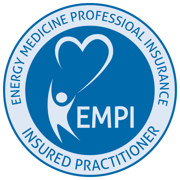 Logo of EMPI, Energy Medicine Professional Insurance, with a stylized figure forming a heart shape, encircled by the text 'ENERGY MEDICINE PROFESSIONAL INSURANCE' and 'INSURED PRACTITIONER'.