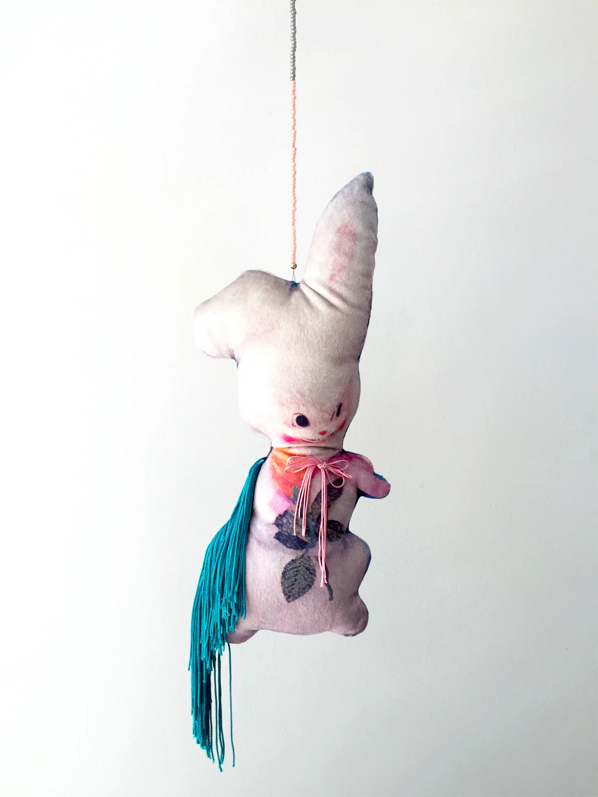 (How to) Make a Bunny, 2019, digitally printed velvet, found image, polyester, wool, glass beads