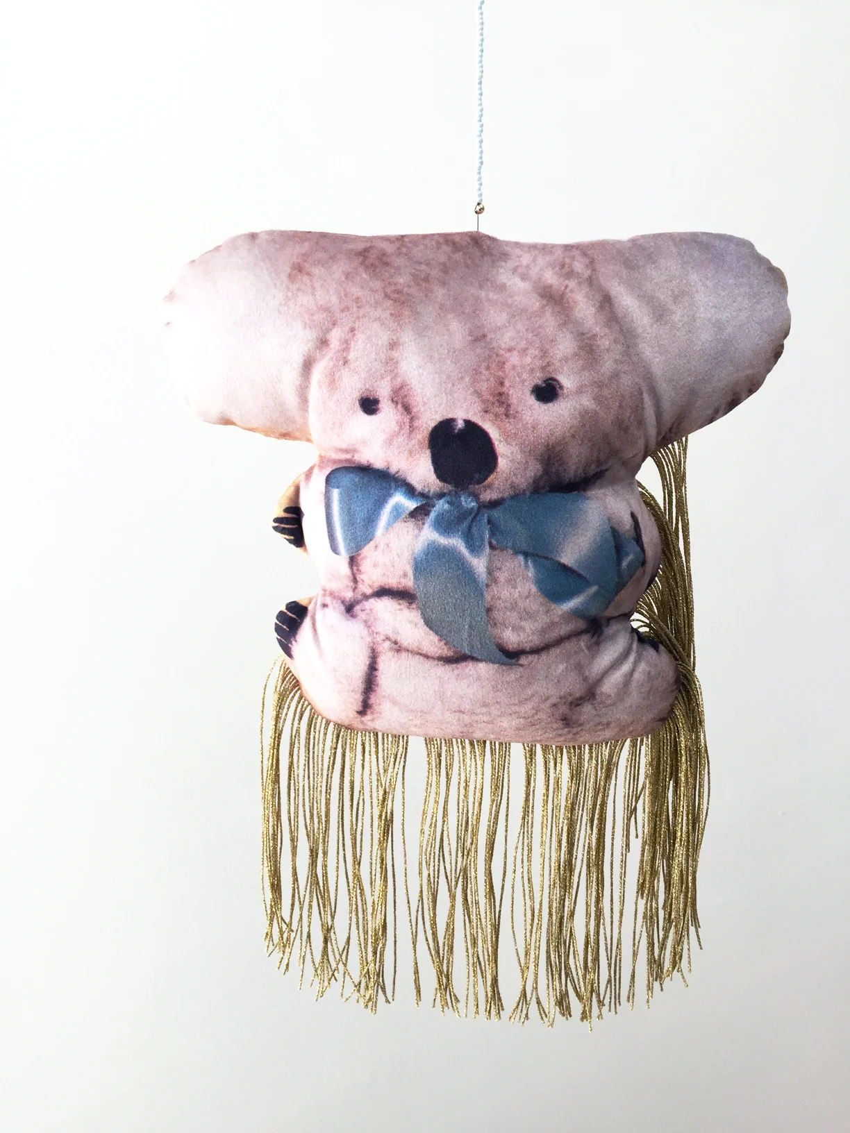 (How to) Make a Koala #2, 2019, digitally printed velvet, found image, polyester, wool, glass beads