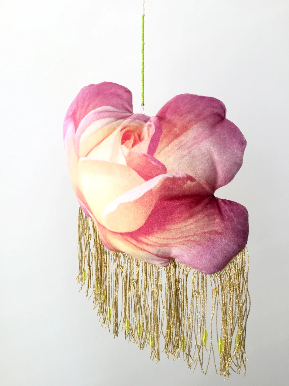 (How to) Make a Flower #3, 2019, digitally printed velvet, found image, polyester, wool, plastic and glass beads