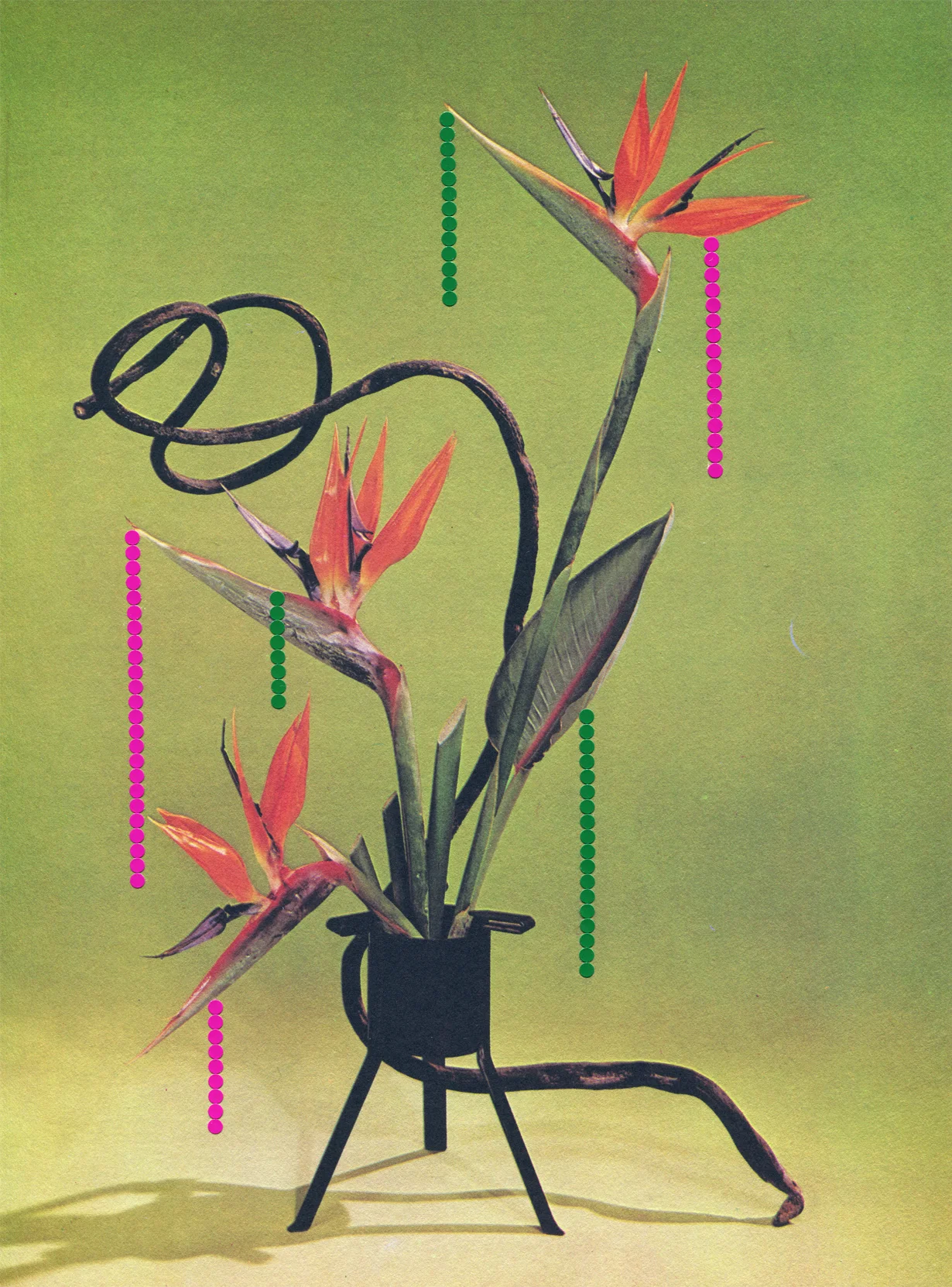 Drips #2, 2019, collage, found paper, dot stickers