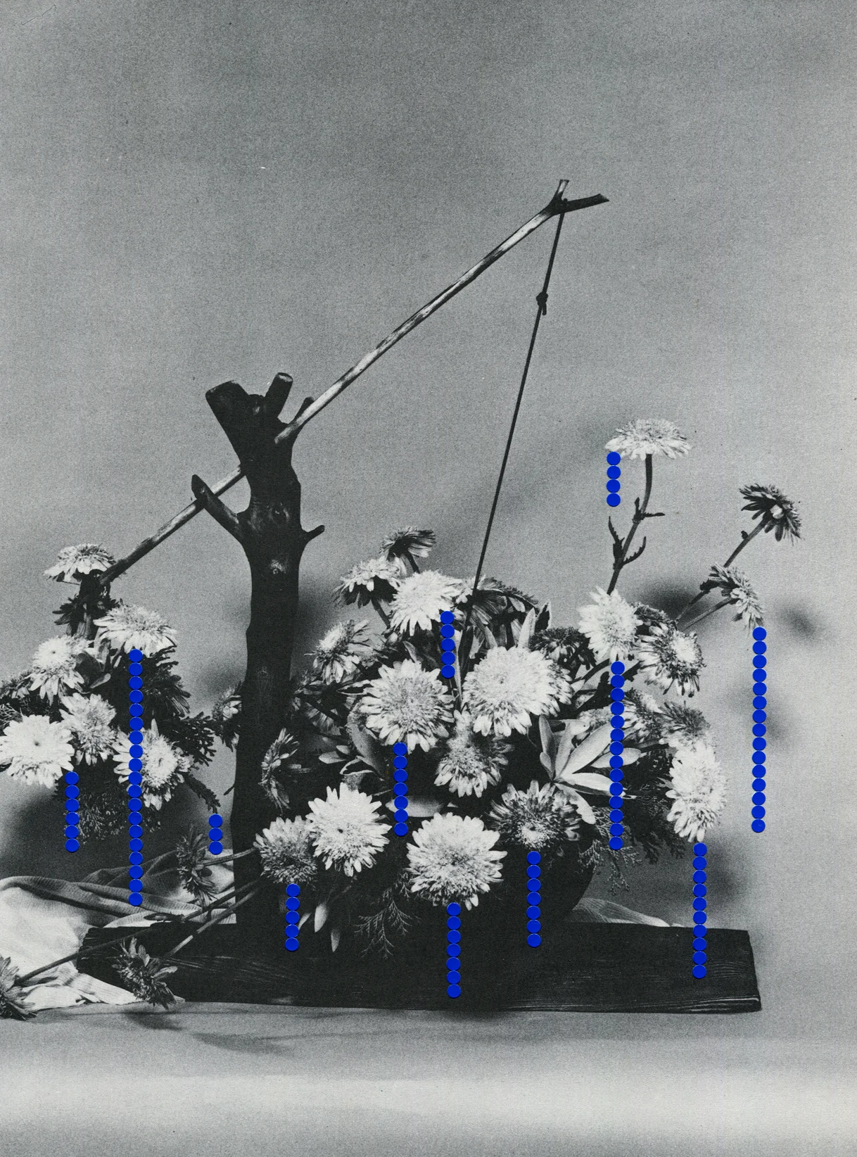 Drips #14, 2019, collage, found paper, dot stickers