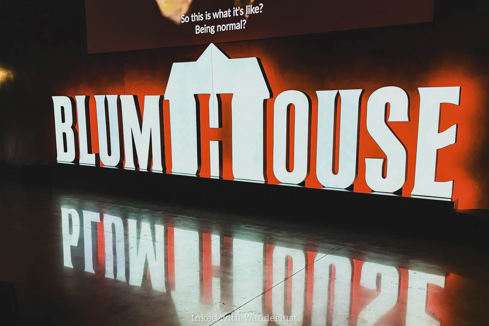 The Blumhouse sign at Premiere House Las Vegas.
