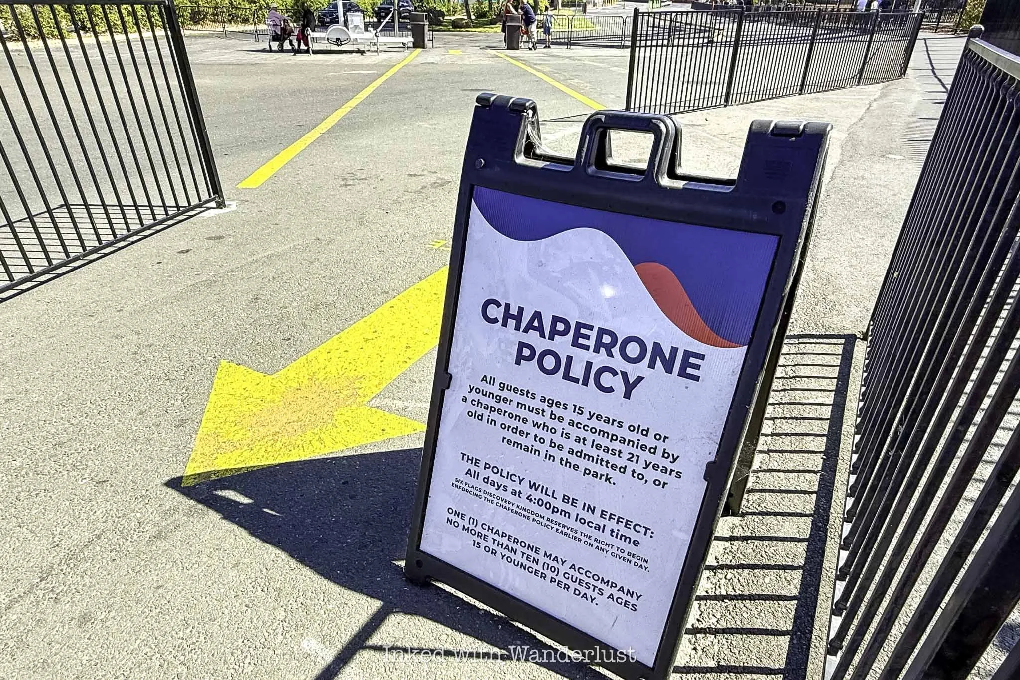 A sign at Six Flags Discovery Kingdom describing the chaperone policy.