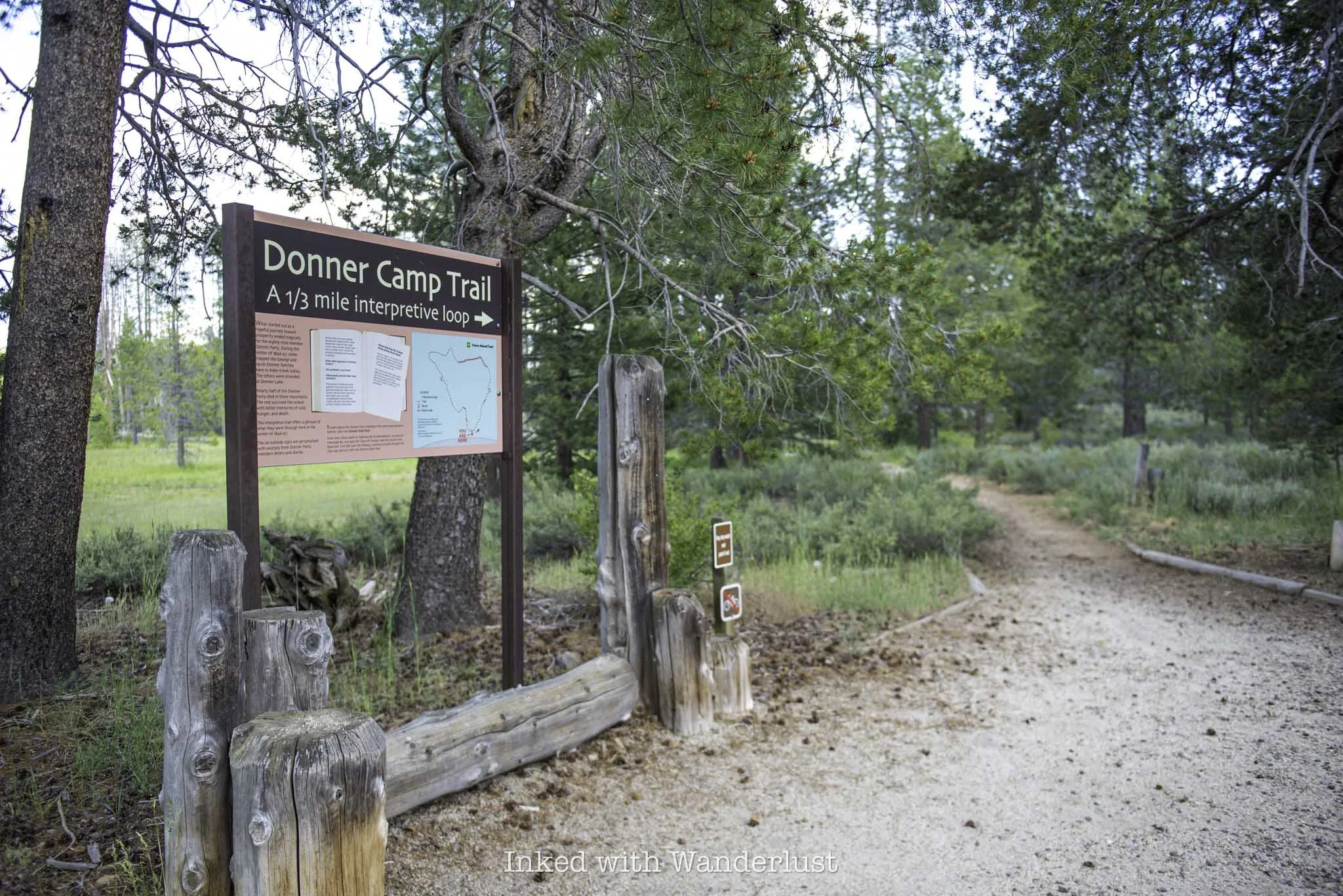 The trailhead for the Donner Camp Trail, interpretive loop, at Alder Creek in Truckee.