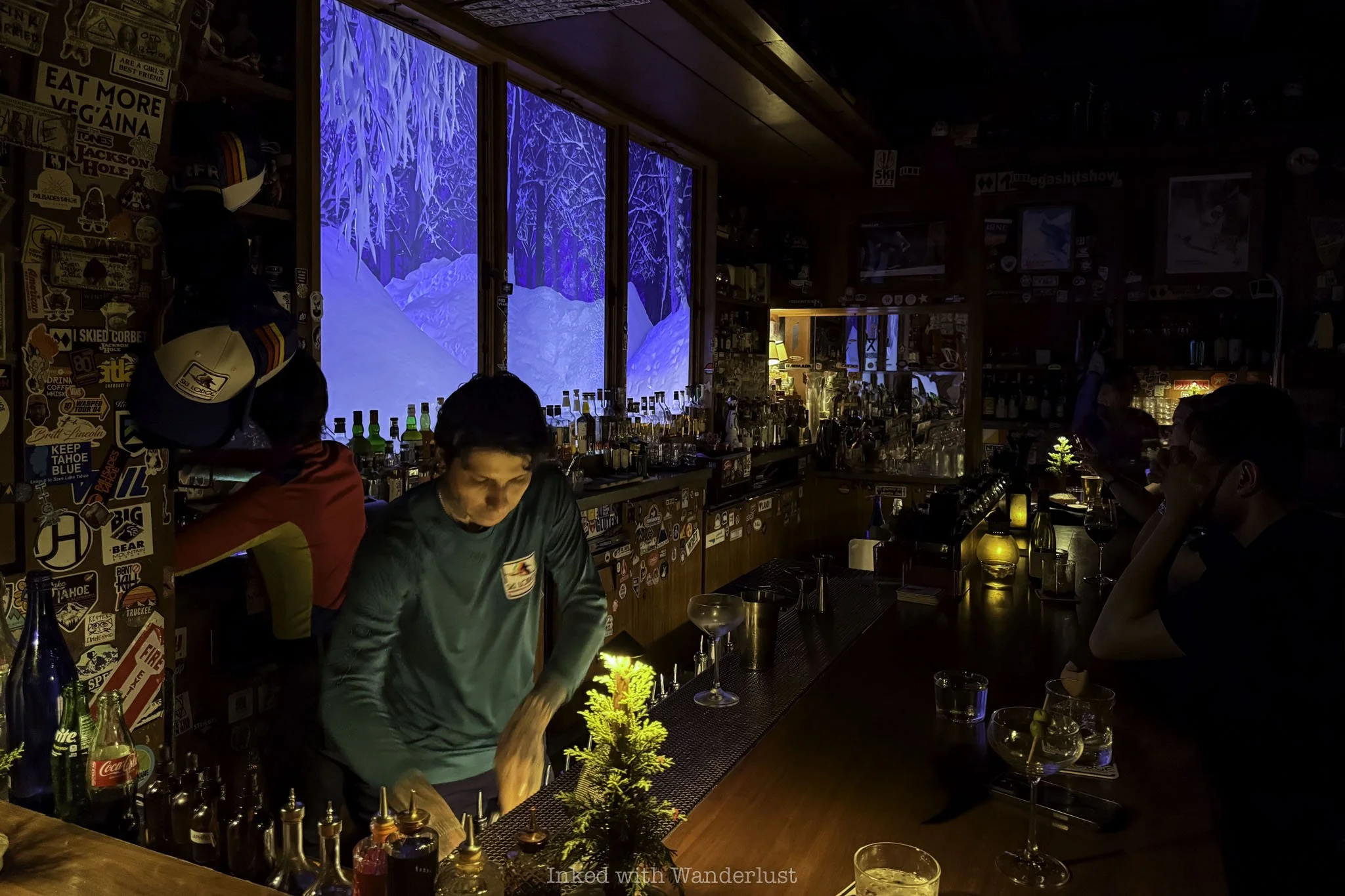 A bartender crafting cocktails at Ski Lodge in Las Vegas.