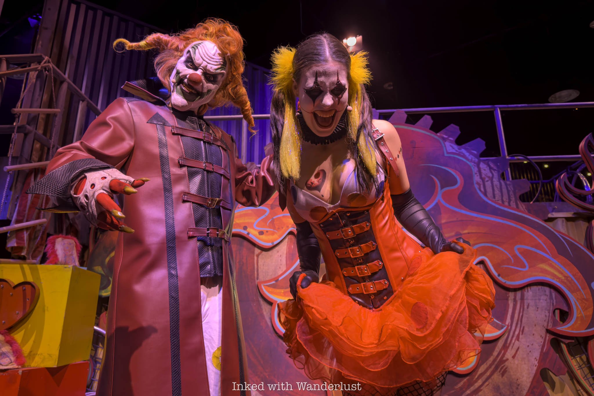 Jack the Clown and Chance posing for photos at Universal Horror Unleashed.