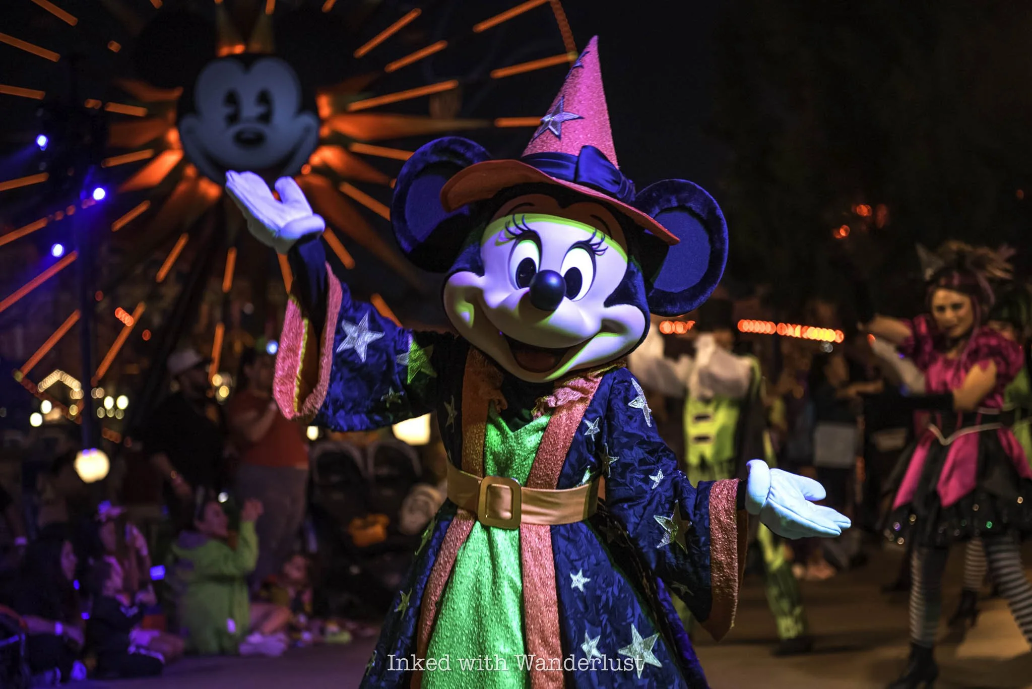 Minnie Mouse in Frightfully Fun Parade at Oogie Boogie Bash.